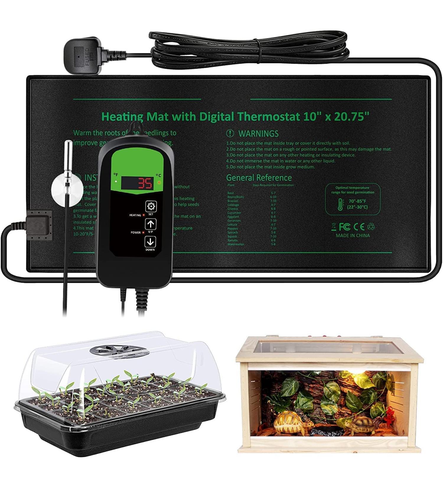 Grenebo Heat Mat for Plants with Big Thermostat 20.75"x10" Durable Waterproof Seedling Heat Mat for Seedlings Brewing & Greenhouse Incubation Reptile Amphibians Pet Mat Warmer Bed Mat 1 Pack-Heat Mat & Thermostat Combo - Buy Online on GoSupps.com