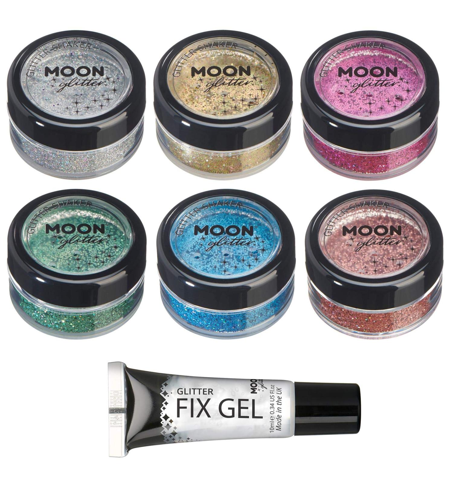 Holographic Glitter Shaker Set - 100% Cosmetic Glitter for Face Body Nails Hair & Lips - 6 Vibrant Colors - 5g | Moon Glitter - Buy Online on GoSupps.com