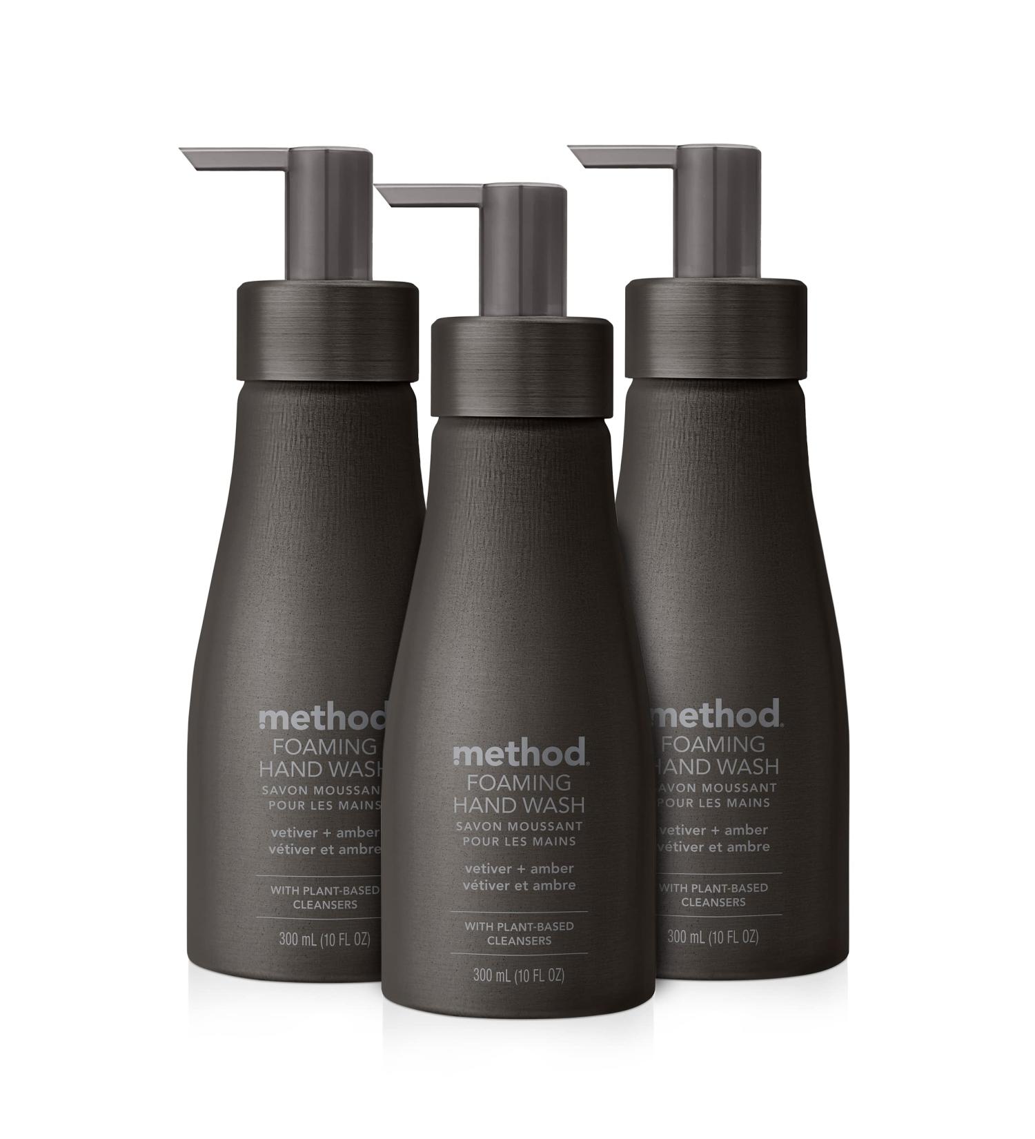 Method Premium Foaming Hand Wash Vetiver + Amber | Reusable Black Aluminum Bottle | Biodegradable Formula | 10 fl oz (Pack of 3) - Buy Online on GoSupps.com