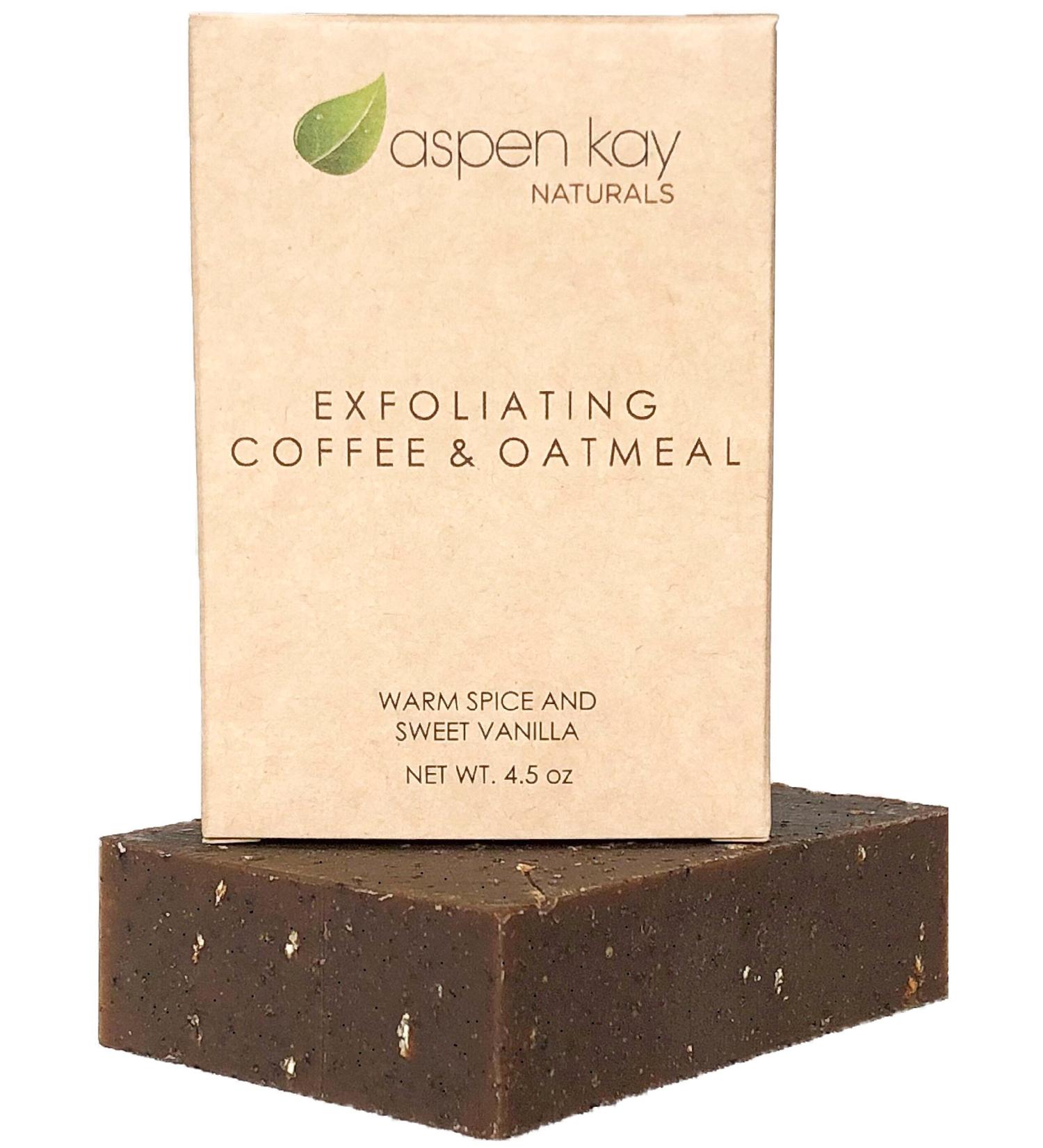 Organic Coffee & Oatmeal Exfoliating Soap by Aspen Kay Naturals - 4.5 oz Bar for Men & Women | GMO-Free, Natural Ingredients - Buy Online on GoSupps.com