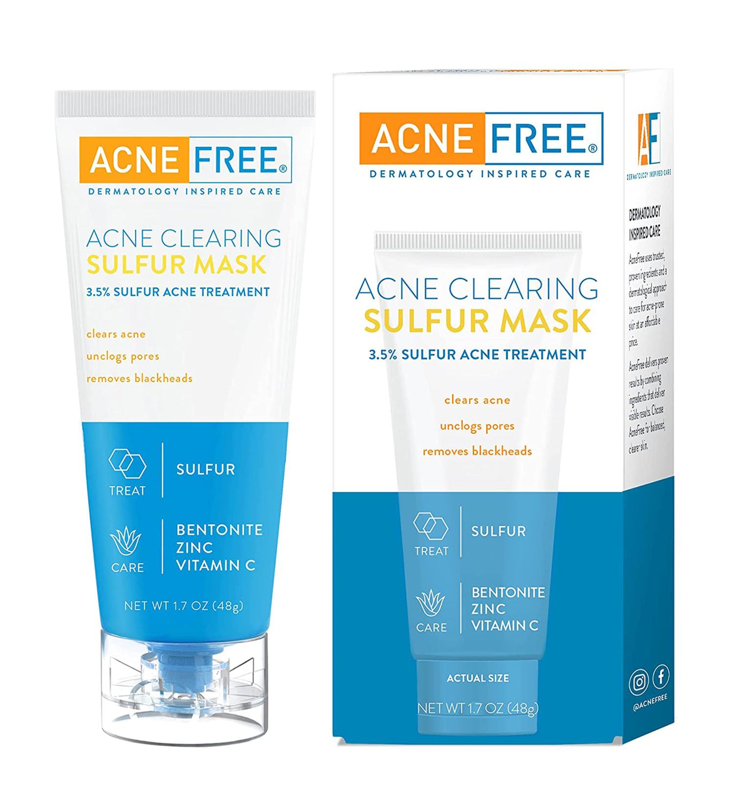 Acne Free Sulfur Mask 1.7 oz - Absorbs Oil, Unclogs Pores with Vitamin C & Bentonite Clay - Buy Online on GoSupps.com