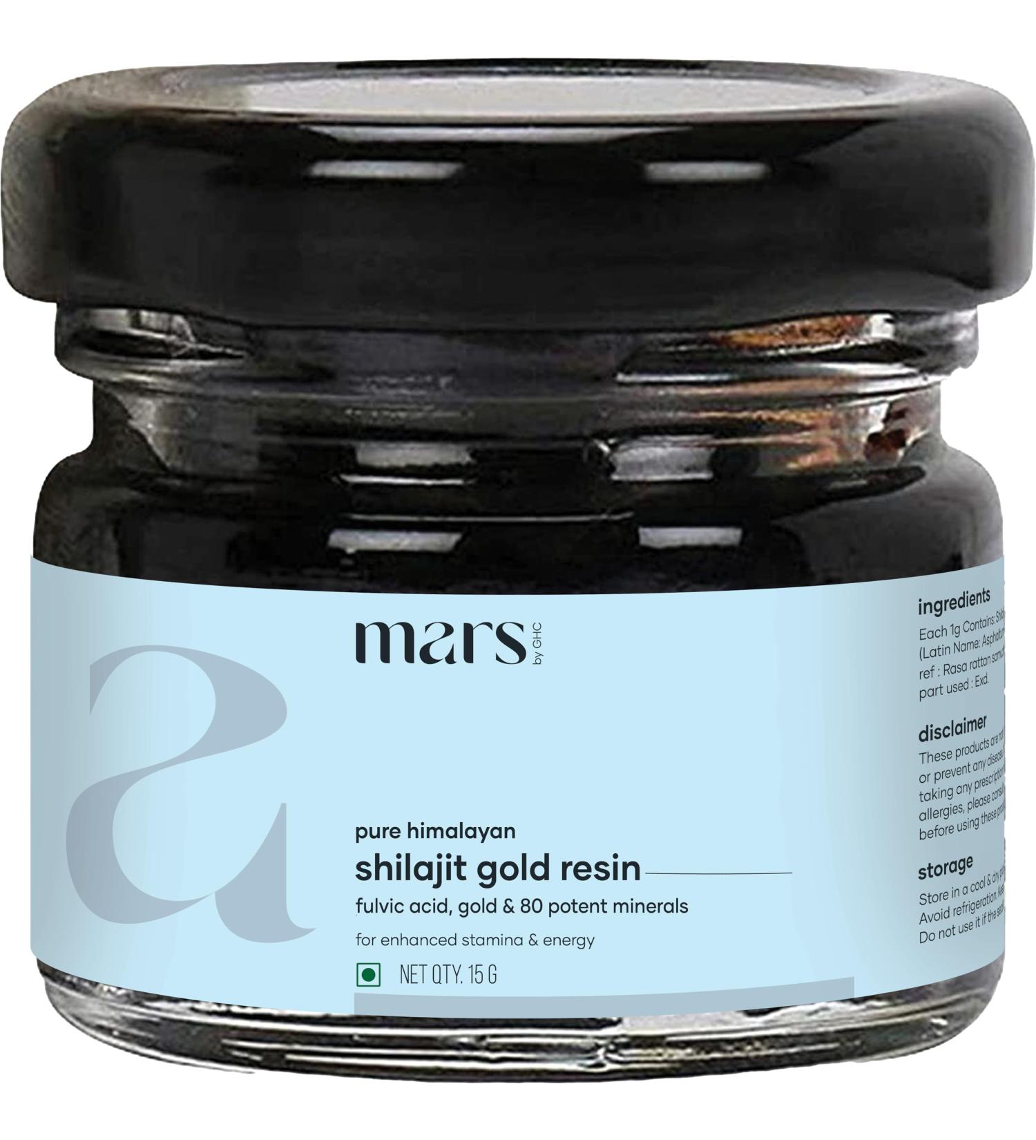 Mars Himalayan Shilajit Gold Resin Organically Extracted from High-Altitude Himalayas | Supports Natural Energy, Vitality & Wellness | 15g - Pack of 1 1 Ounce (Pack of 1) - Buy Online on GoSupps.com
