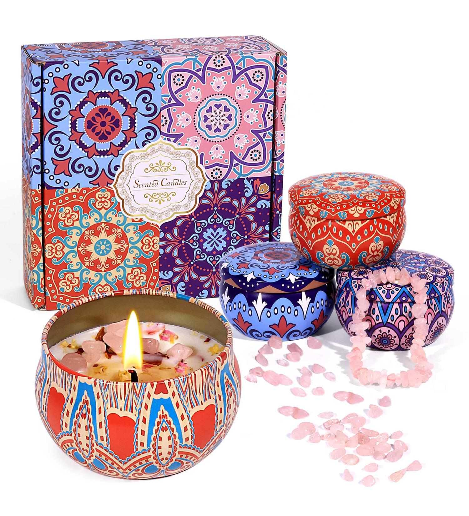 Luxury Scented Candles Gift Set for Women - 4 Natural Soy Wax Aromatherapy Candles with Crystals for Stress Relief & Relaxation - Perfect Birthday Gift for Yoga & Spa - Buy Online on GoSupps.com
