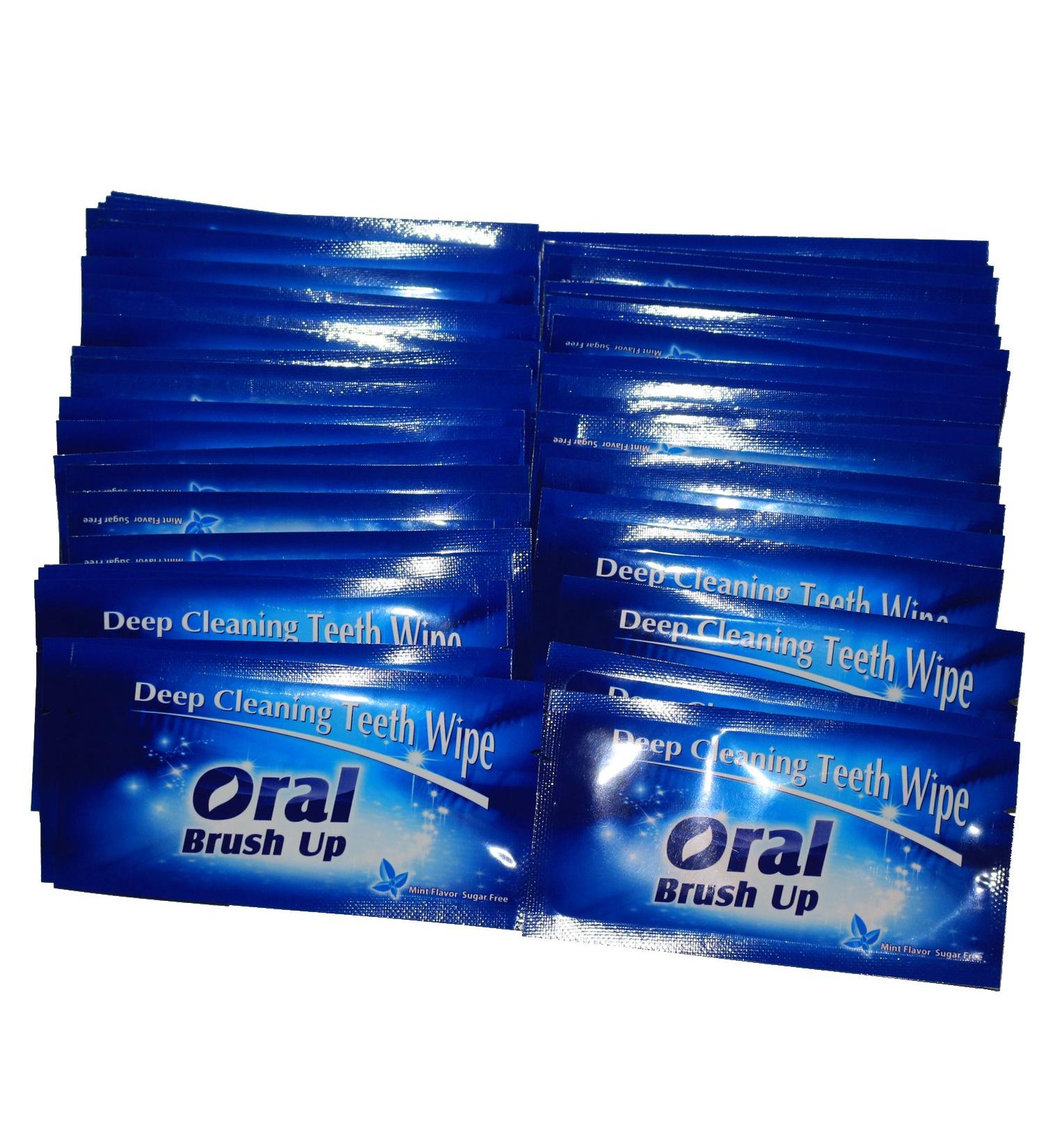 Mint Flavor Finger Teeth Wipes- Disposable Brush Ups 100 Count Pack - Dark Blue - Buy Online on GoSupps.com