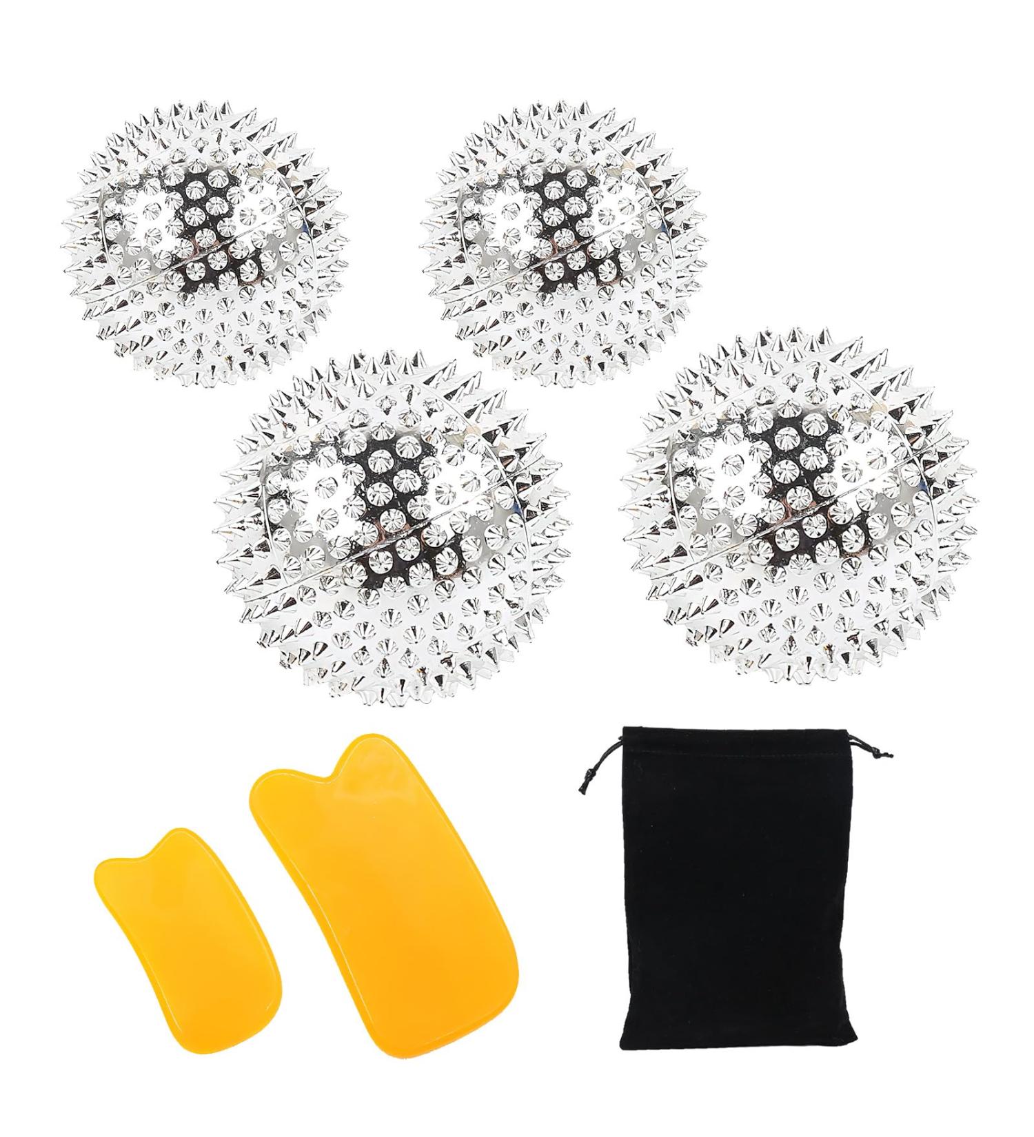 Vegcoo Igelball Massage Set - 4 Hedgehog Acupressure Balls & 2 Gua Sha Boards for Improved Blood Circulation | International Shipping - Buy Online on GoSupps.com