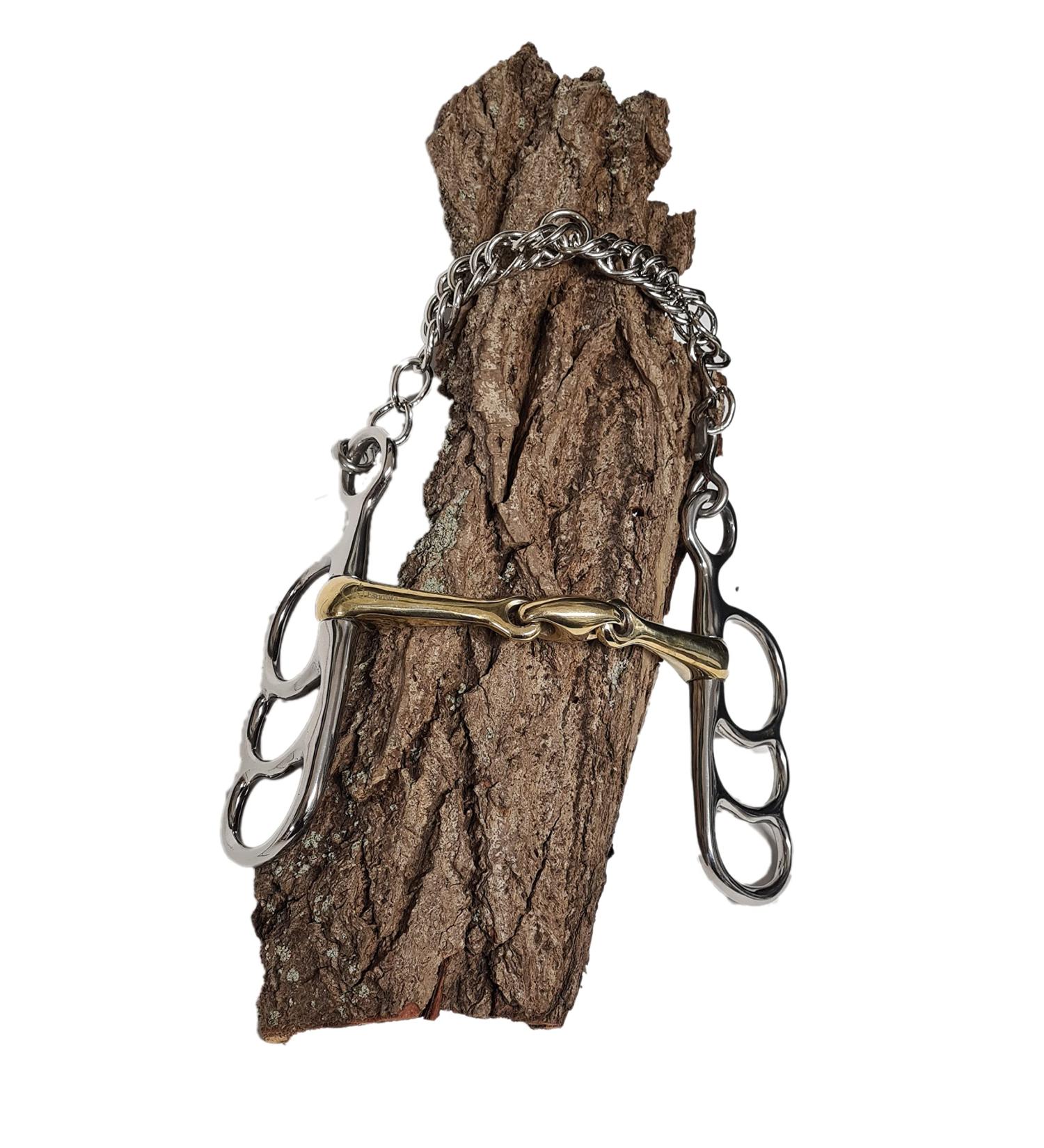 Esposita post bit with THREE rings - double jointed - brass mouthpiece stainless steel rings (12.5cm to 19.5cm)