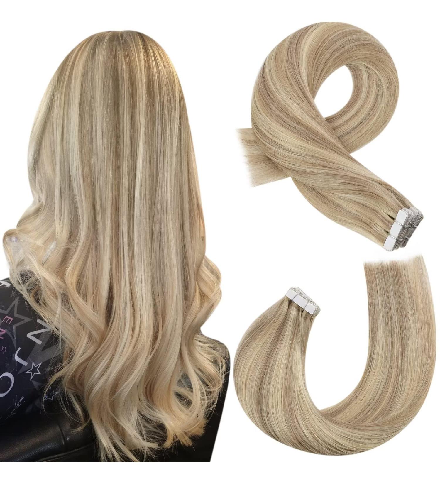 Moresoo Blonde Highlight Tape in Hair Extensions | Dark Honey Blonde & Medium Blonde Remy Hair | 18 Inch, 20 Pieces/50g | #16/22 - Buy Online on GoSupps.com