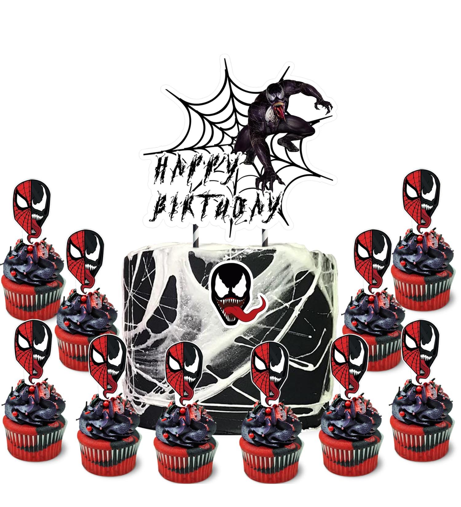 Party Decor for Venom Cake Cupcake Toppers Set Spider Theme Birthday Supplies Favors Topper Decorations - Buy Online on GoSupps.com