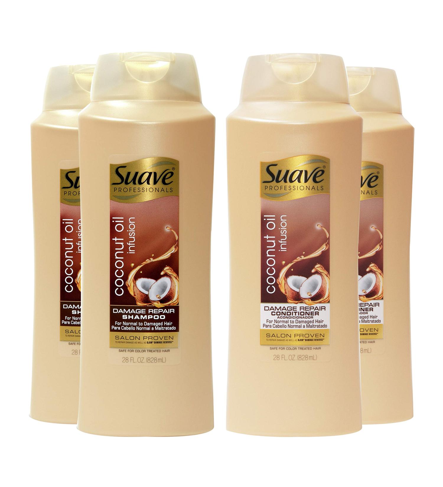 Suave Professionals Coconut Oil Damage Repair Shampoo + Conditioner 28 fl oz - Pack of 4 - Buy Online on GoSupps.com