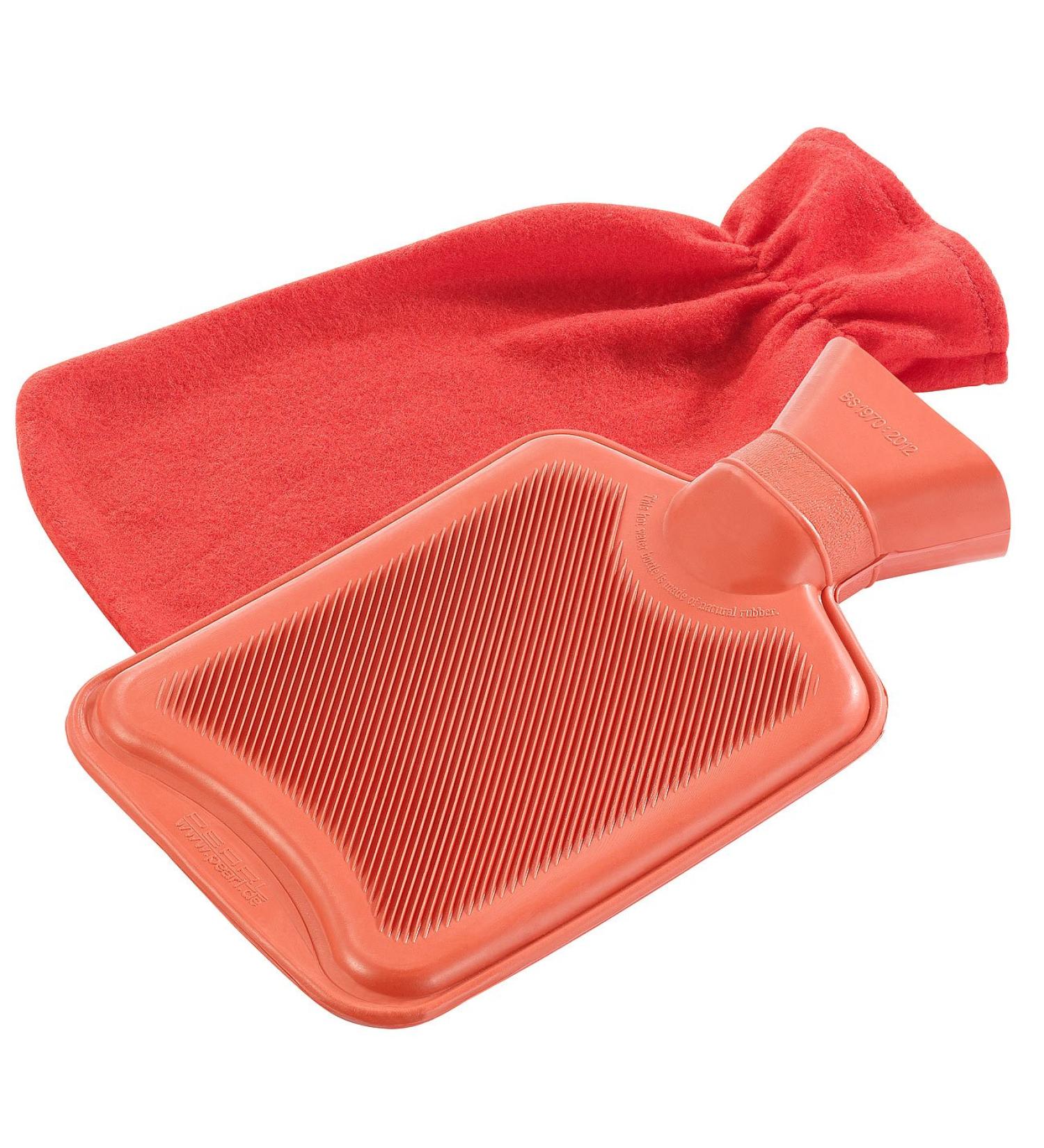 Pearl Rubber Heat Bottle - M Size 1L Hot Water Bottle with Fluffy Fleece Cover in Red | Ideal Bed Heating & Warm-Up Solution - Buy Online on GoSupps.com