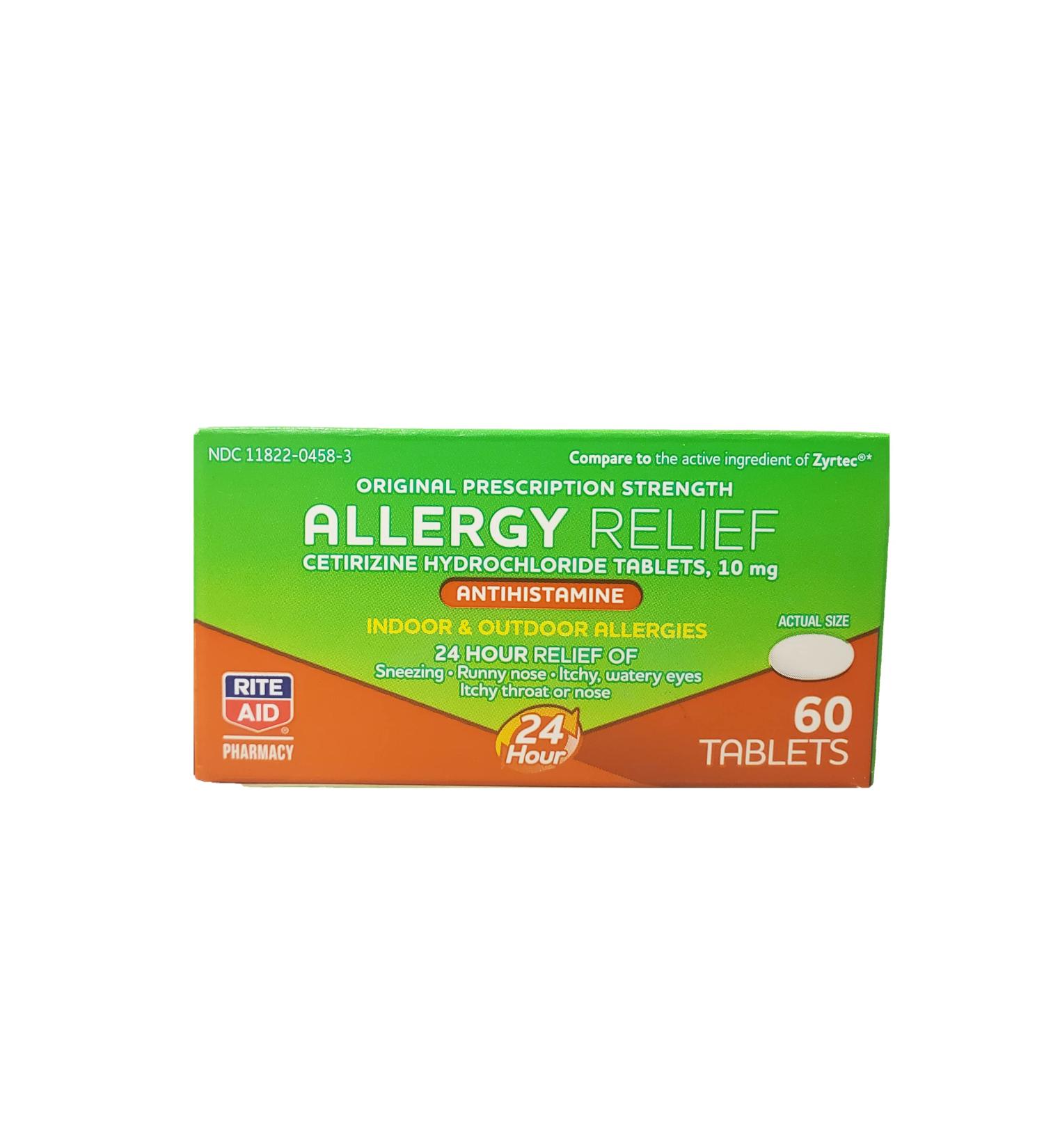 Rite Aid 24 Hour Allergy Relief with Cetirizine HCI 10 mg - 60 Count | Effective Indoor & Outdoor Allergy Medicine - Buy Internationally - Buy Online on GoSupps.com