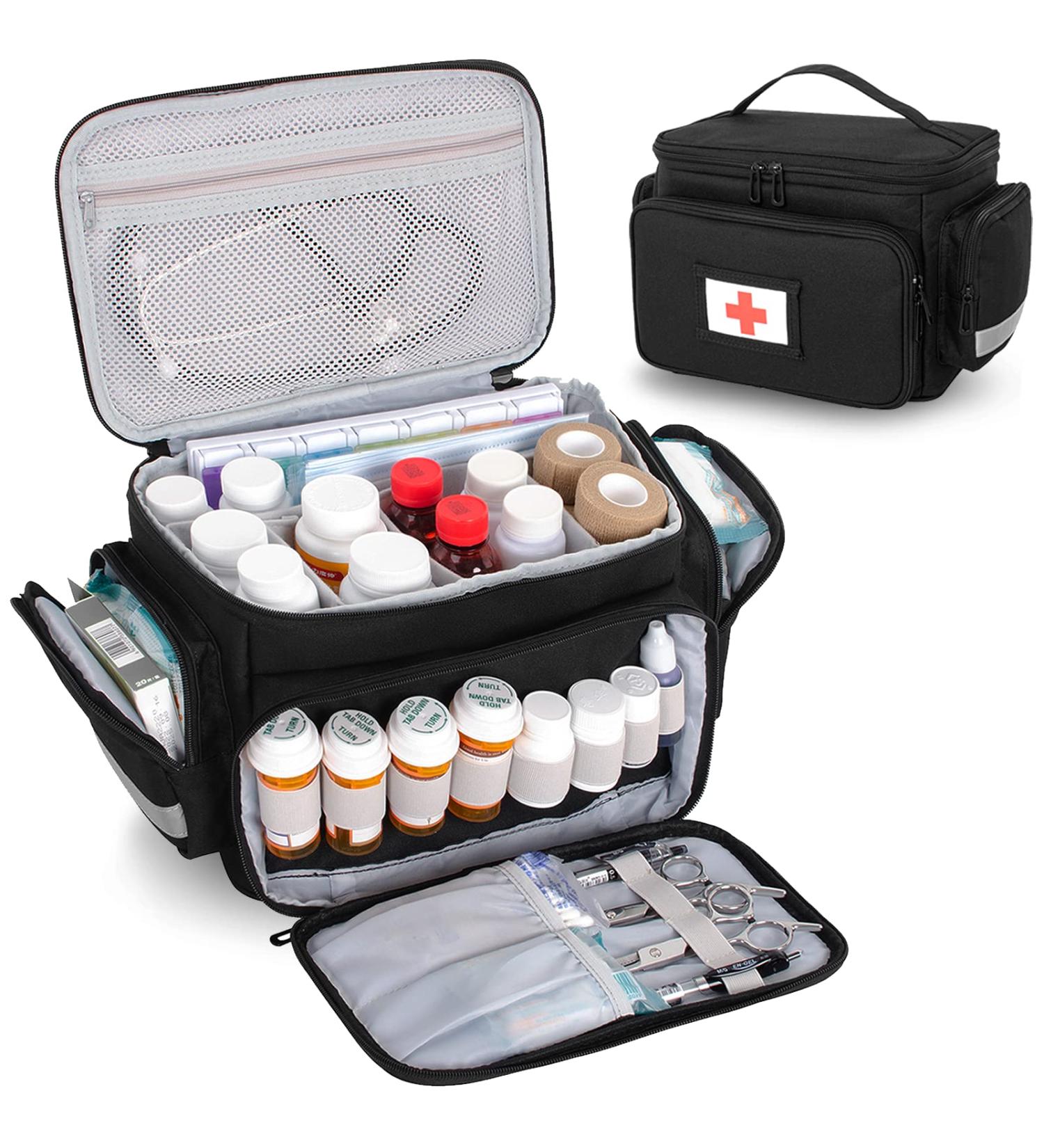 Jaffzora Medicine Organizer Bag - Pill Bottle Storage Box for Nurses | Home Health Nurse First Aid Travel Bag - Black - Buy Online on GoSupps.com