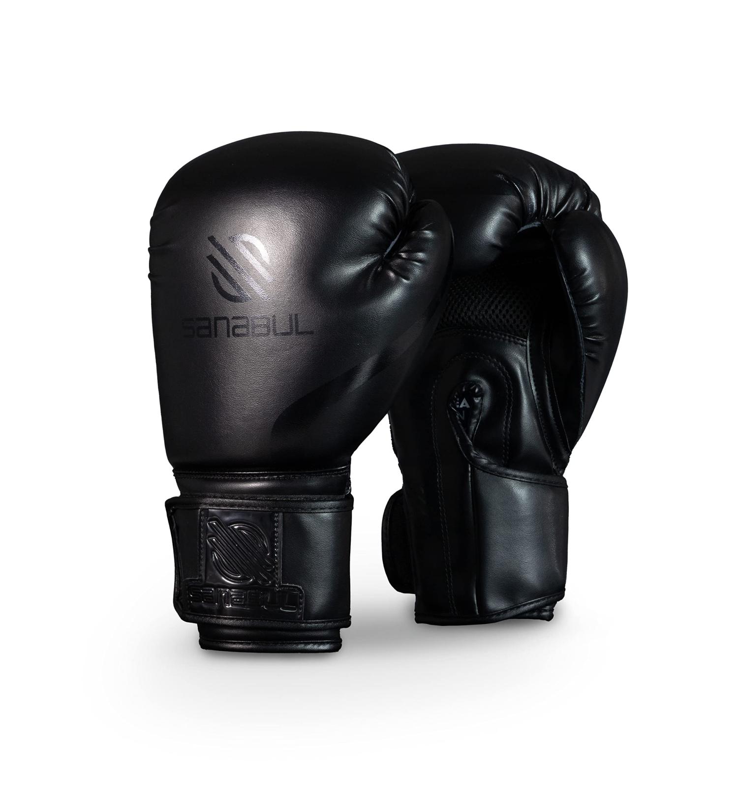 Sanabul Essential Gel Boxing Kickboxing Gloves 16 oz - Unisex AllBlack Design - Buy Online on GoSupps.com