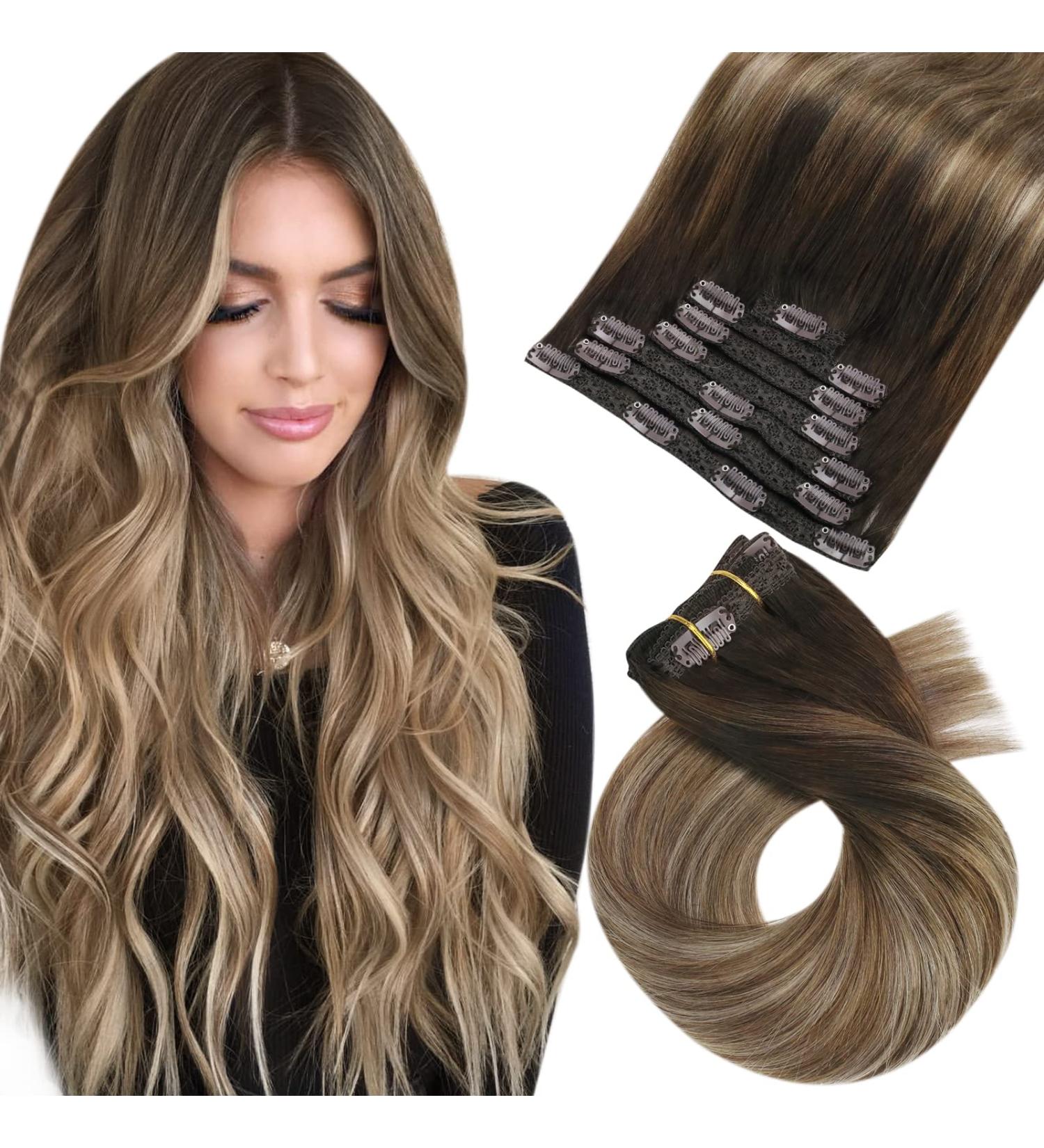 Moresoo Balayage Brown Clip in Human Hair Extensions - 20 Inch, 7 Pieces/120g - Buy Online on GoSupps.com