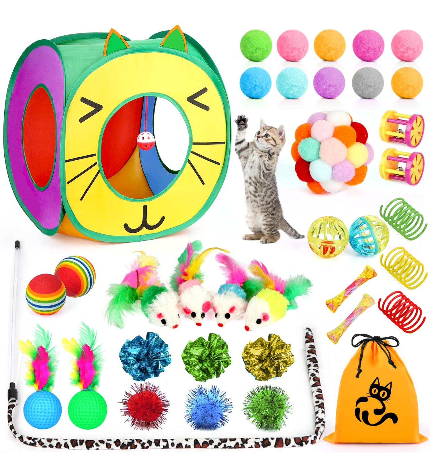 37 PCS Interactive Cat Toy Set with Tunnel, Feather Teaser, Bell, and More for Indoor Cats - Catnip Variety Pack for Kittens - Buy Online on GoSupps.com