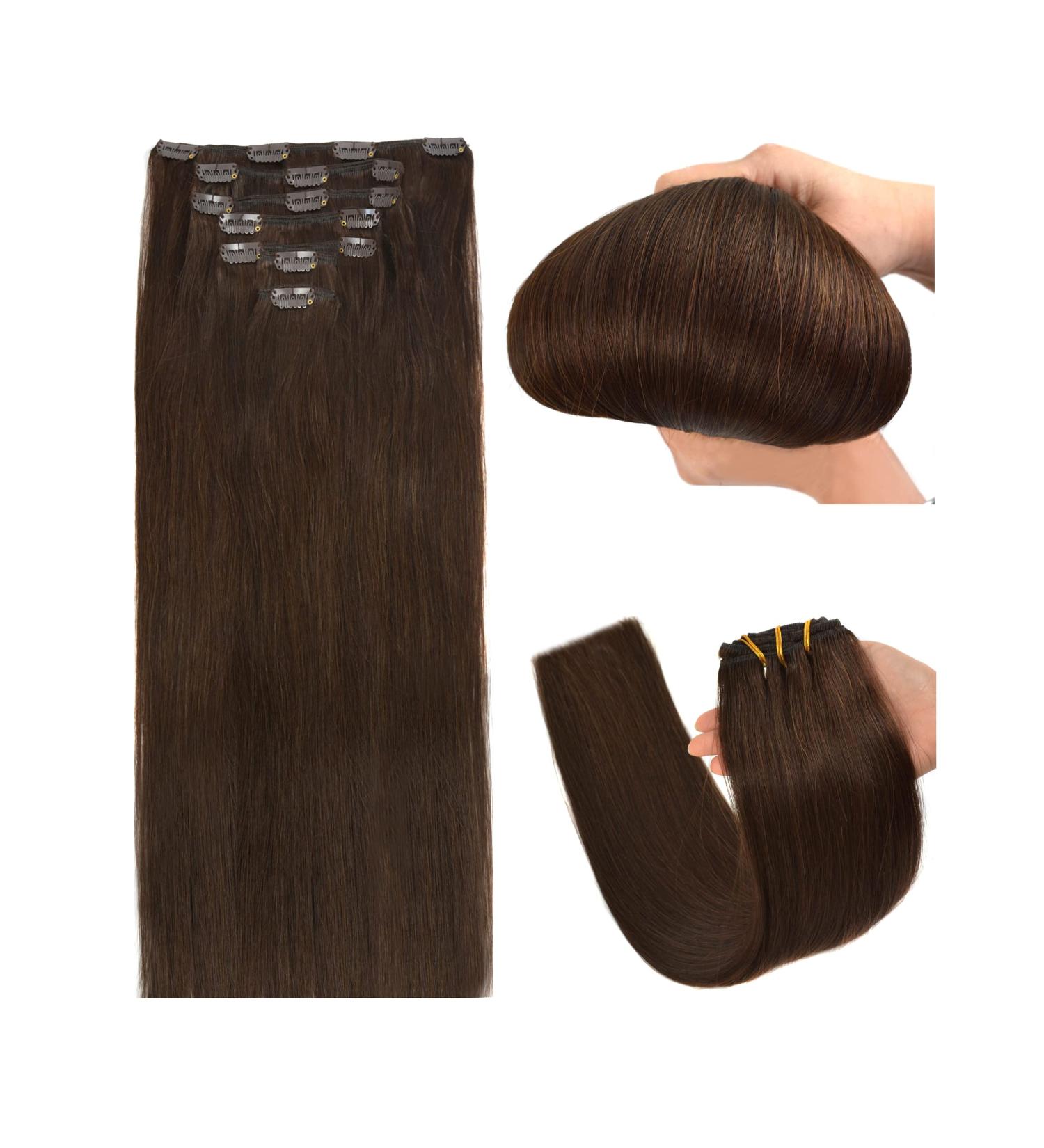 Clip in Hair Extensions Real Human Hair Extensions 120g 7 Pieces Clip in Straight Hair for Women Full Head Hair Extensions (18 inch #2 Dark Brown) - Buy Online on GoSupps.com