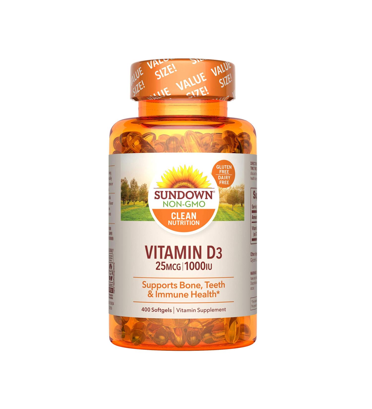 Sundown Naturals Vitamin D3 25 mcg (1000 IU) - 400 Softgels | Immune Support & Bone Health - Buy Online on GoSupps.com