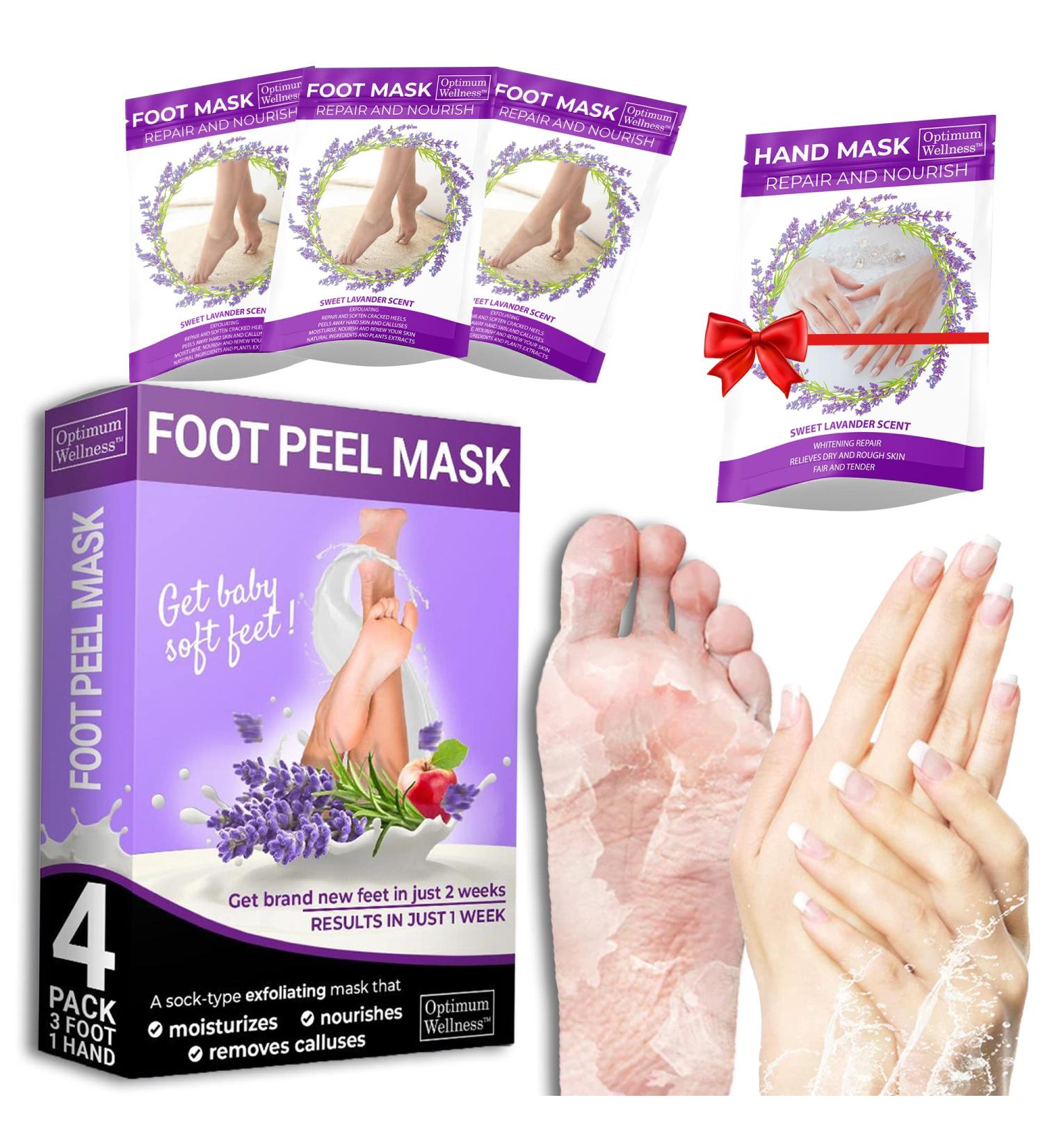 Optimum Foot Peel Mask 4 Pack + Hand Mask | Lavender Callus Eliminator & Cracked Heel Repair - Buy Online on GoSupps.com