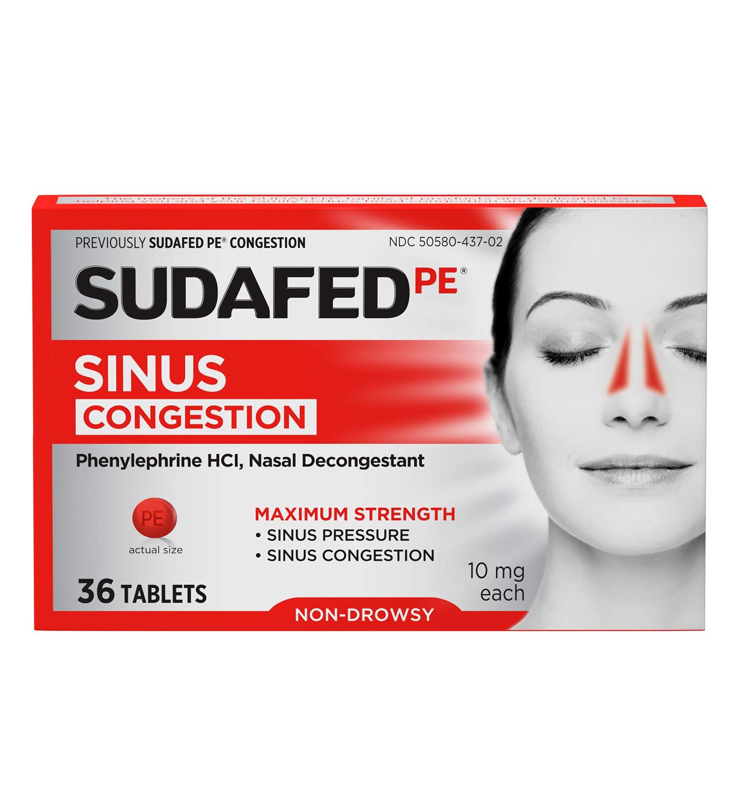 Sudafed PE Maximum Strength Non-Drowsy Decongestant Tablets - 36 ct | Effective Sinus Congestion Relief | International Shipping Available - Buy Online on GoSupps.com
