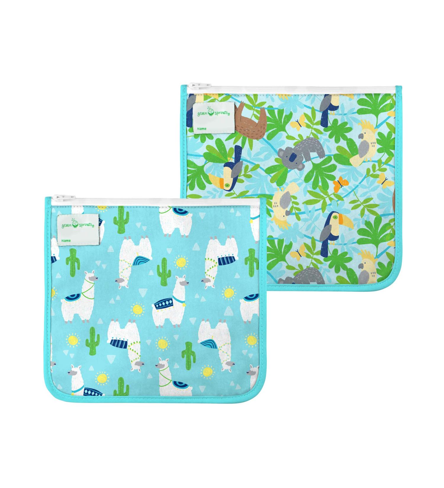 Green Sprouts Reusable Insulated Sandwich Bags - Aqua Llamas (2 Pack) | Eco-Friendly & Safe for 6+ Months - Buy Online on GoSupps.com