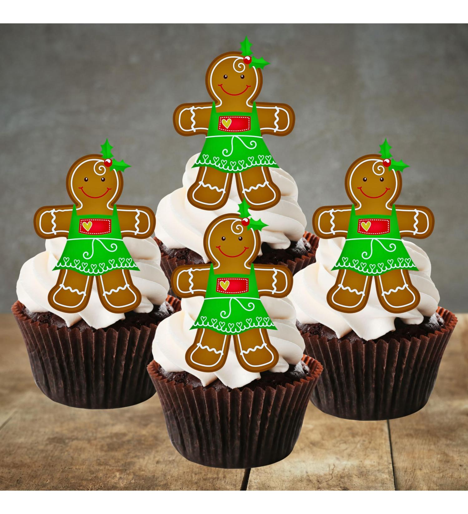 PRECUT Gingerbread Woman Cupcake Toppers Edible Christmas Cake Decorations Christmas Decorations Christmas Gingerbread Man Cake Topper (24) - Buy Online on GoSupps.com