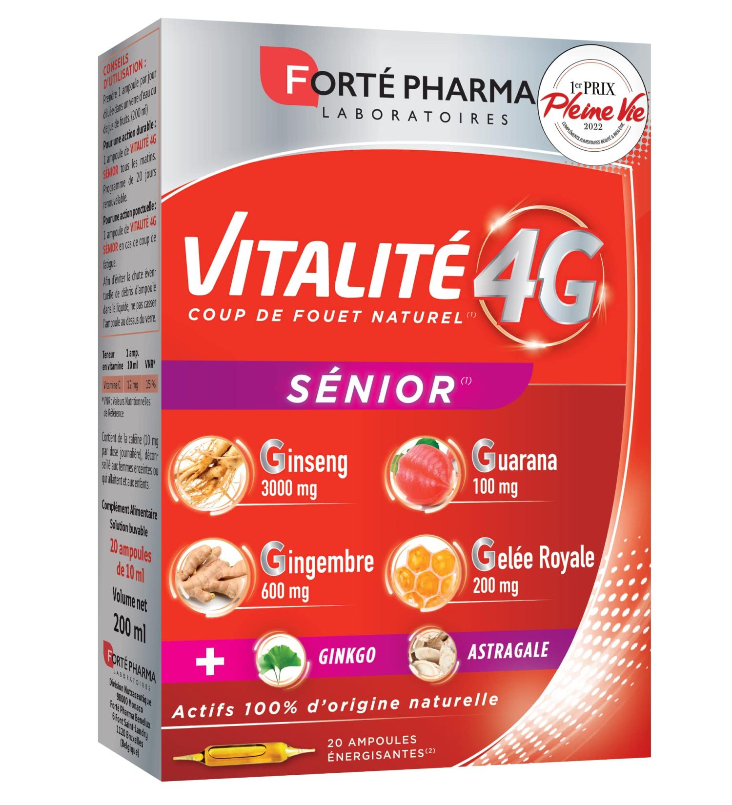Fort Pharma - Vitality 4G Senior | Energy Supplement - Ginseng Ginger Guarana and Royal Jelly | 20 bulbs - Buy Online on GoSupps.com
