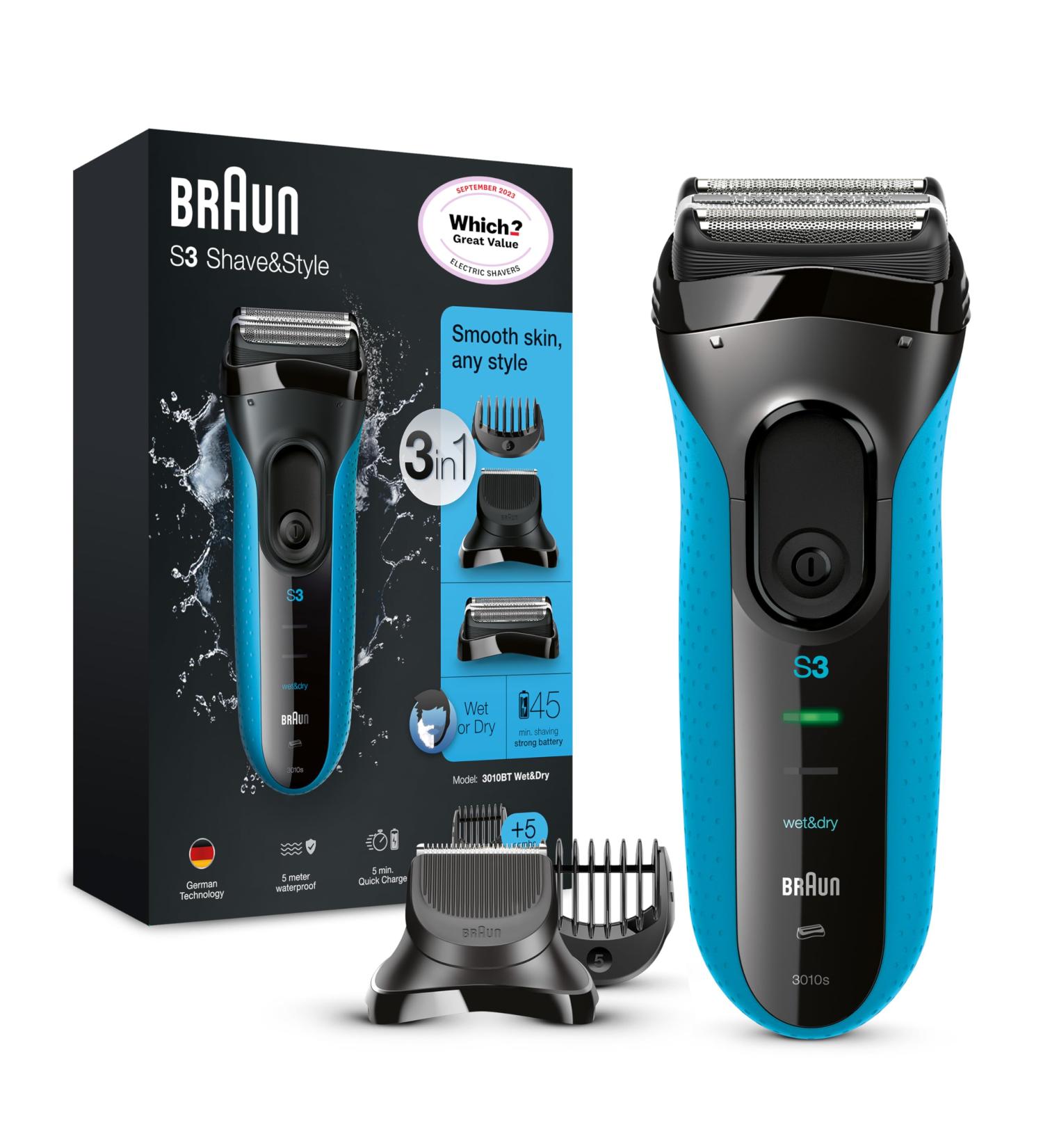 Buy Braun Series 3 3010BT Shave and Style Electric Razor & Trimmer - Blue/Black | International Shipping - Buy Online on GoSupps.com