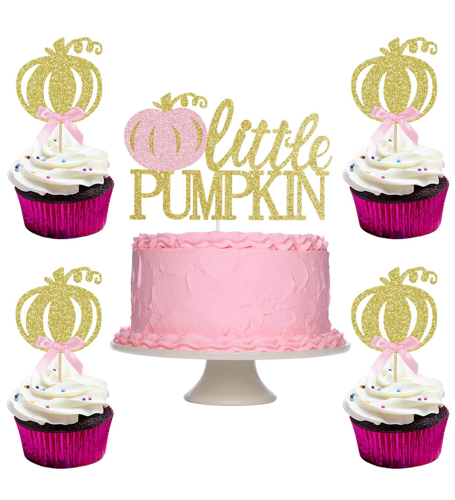 Gold Little Pumpkin Cake Toppers and Pumpkin Cupcake Toppers for Thanksgiving Party Baby Shower Decorations