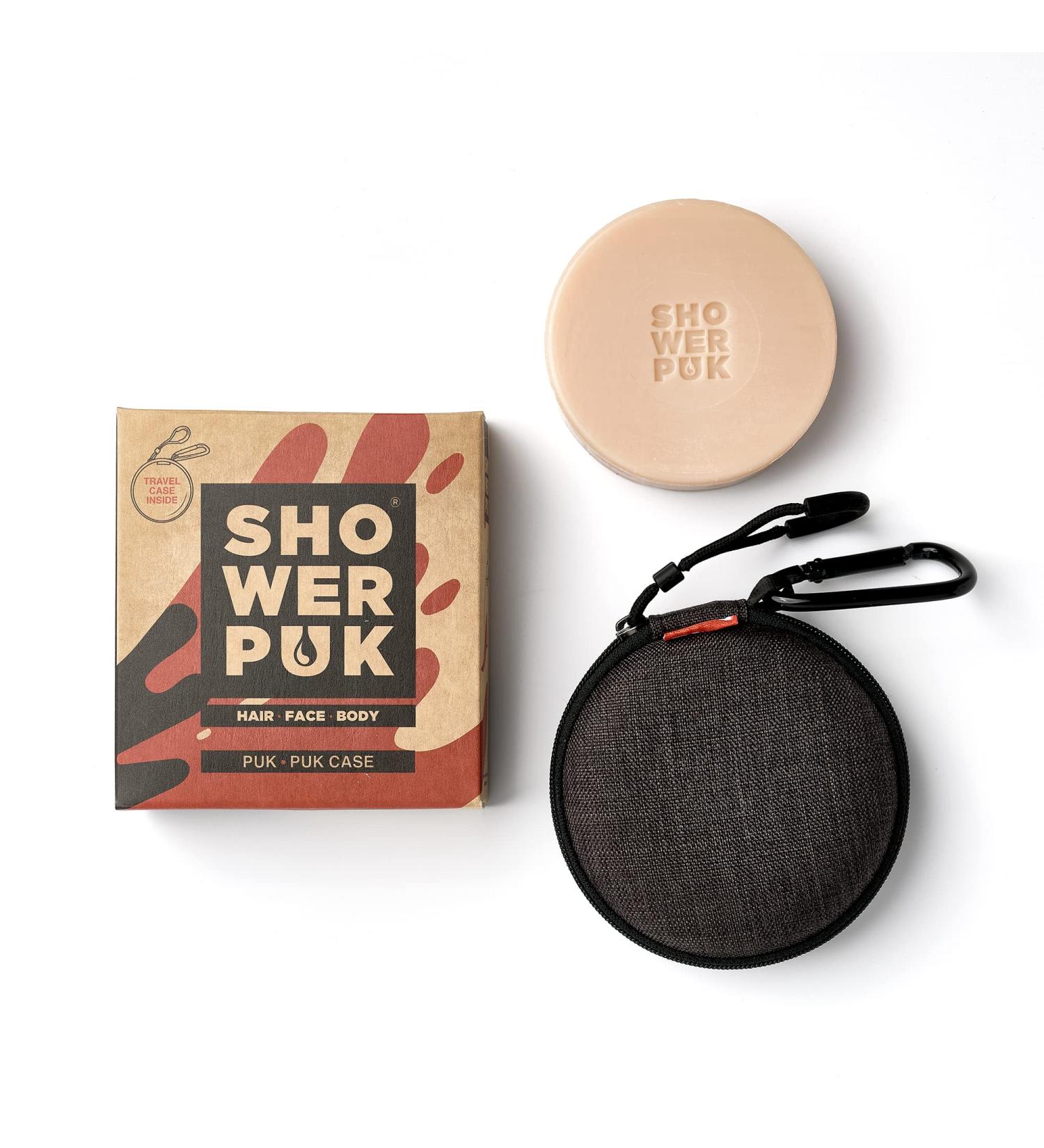 Shower PUK - Argan Oil and Orange 3 in 1 Shower Soap Bar for Body Face and Hair with Shea Butter. Eco Friendly Vegan Plastic-free Moisturising Shower Gel Bar (1x PUK + Travel Case) - Buy Online on GoSupps.com