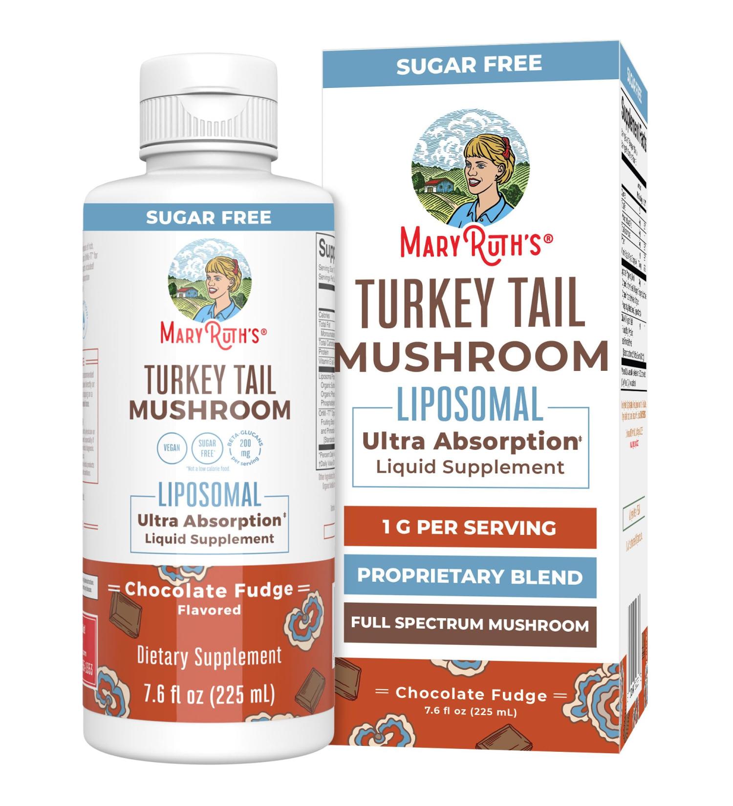 MaryRuth Organics Turkey Tail Mushroom Supplement | Ultra Absorption Liposomal | Full Spectrum | 200mg Beta-Glucans Per Serving | Vegan | 7.6 oz | 15 Servings - Buy Online on GoSupps.com