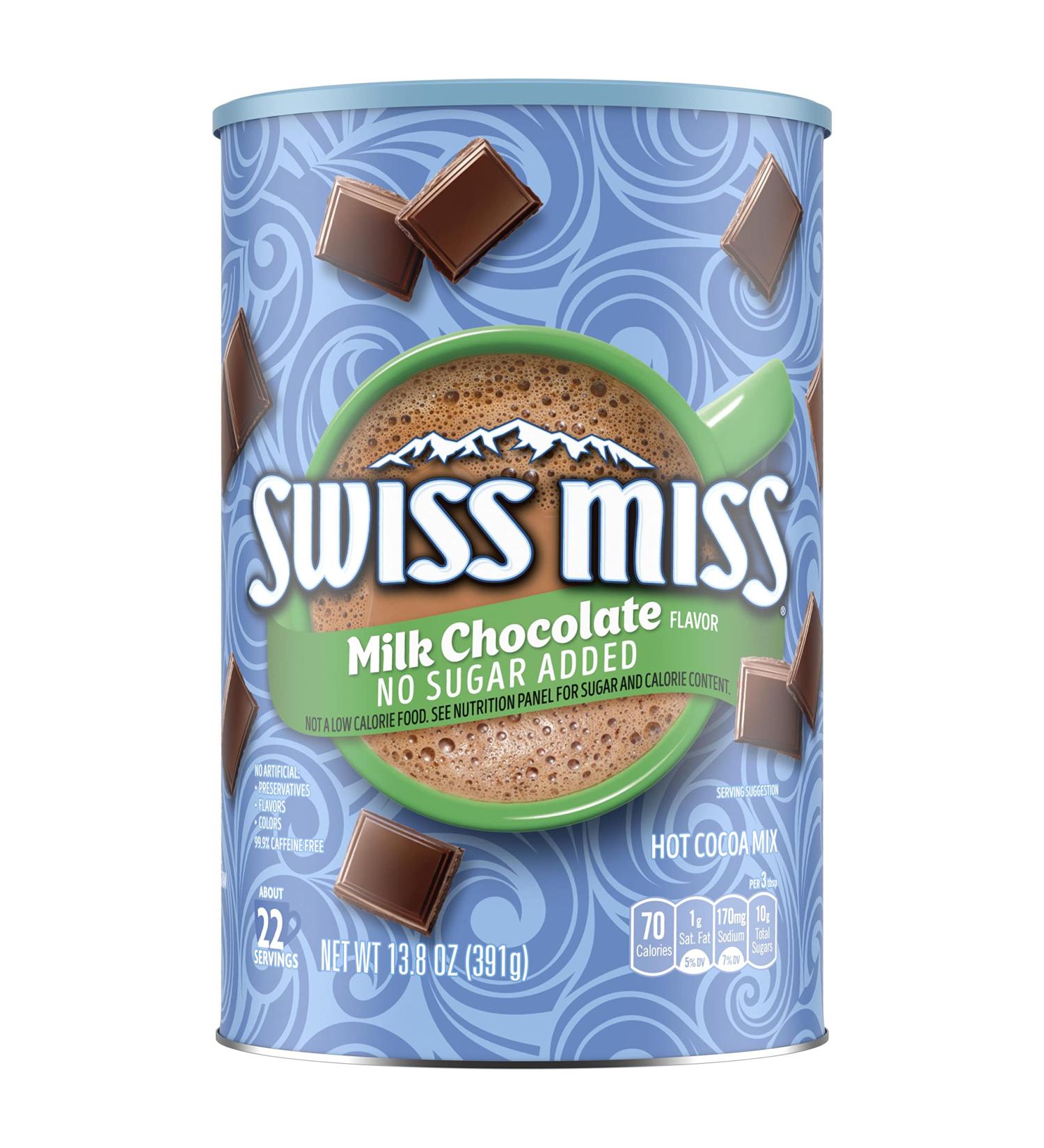 Swiss Miss Milk Chocolate No Sugar Added Hot Cocoa Mix Canister 13.8 oz - Pack of 12 - Buy Online on GoSupps.com