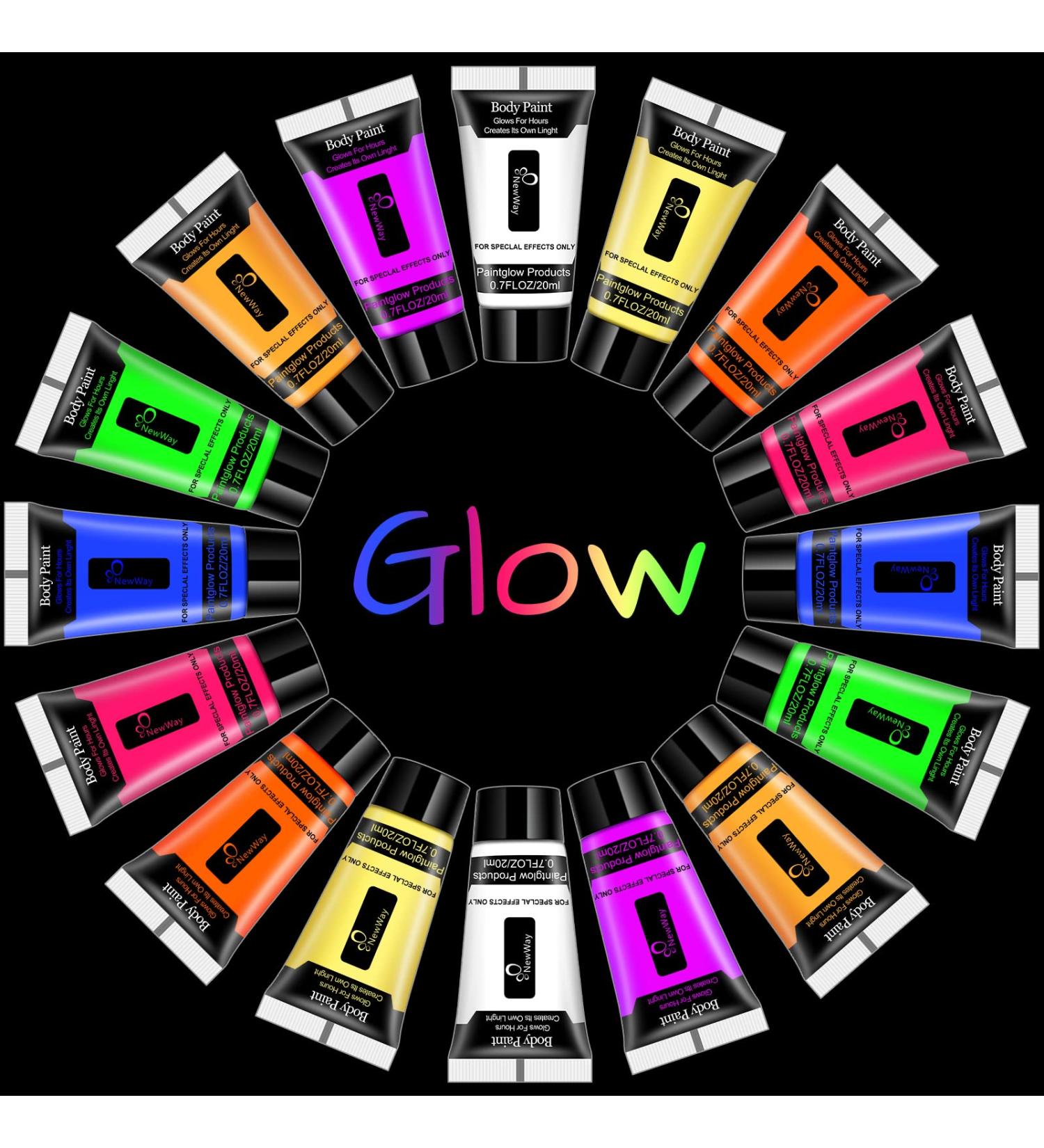 NewWay Luminous Neon Face & Body Paint - 16 Tubes, 8 Colors, Glow in the Dark Party Makeup for Halloween & Christmas - UV Light Sensitive 0.7 fl oz - Buy Online on GoSupps.com