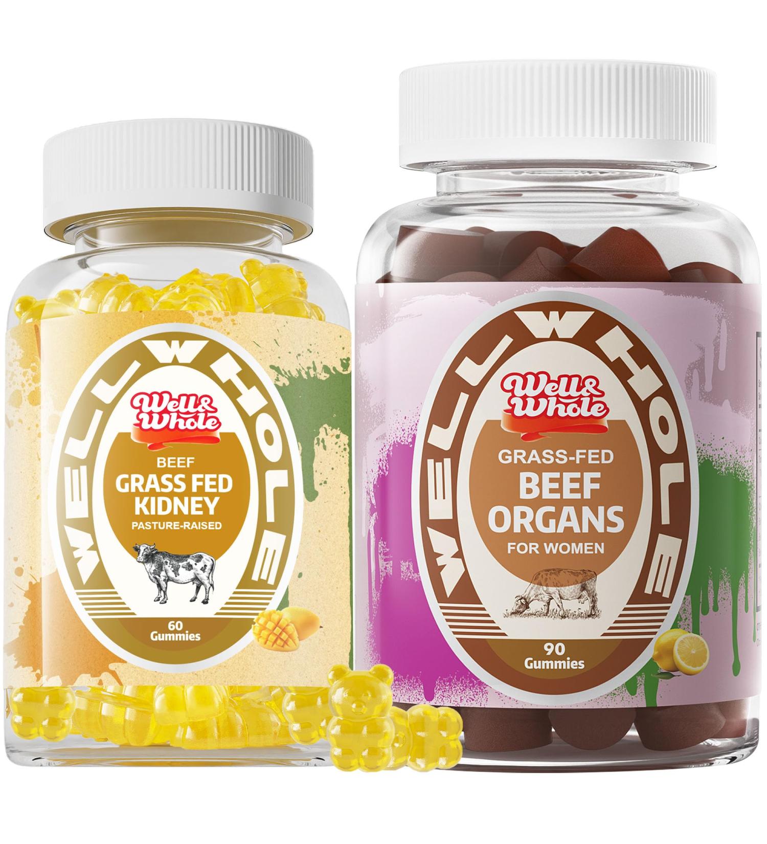 Well&Whole Grass-fed Beef Organ Gummies for Women and Beef Kidney Gummies - Buy Online on GoSupps.com