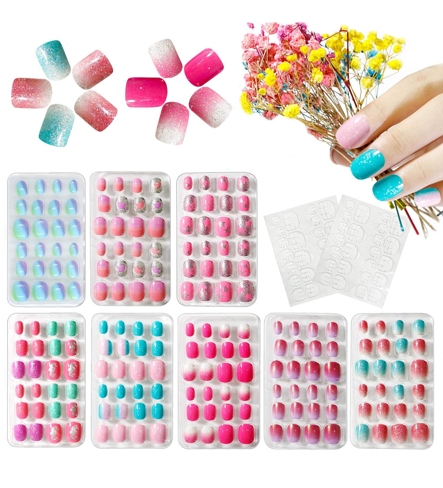 Kalolary 8-Box Press-On Nails for Kids | Pink Artificial Fingernails Set with Nail Glue & Stickers | Perfect Gift for Girls - Buy Online on GoSupps.com