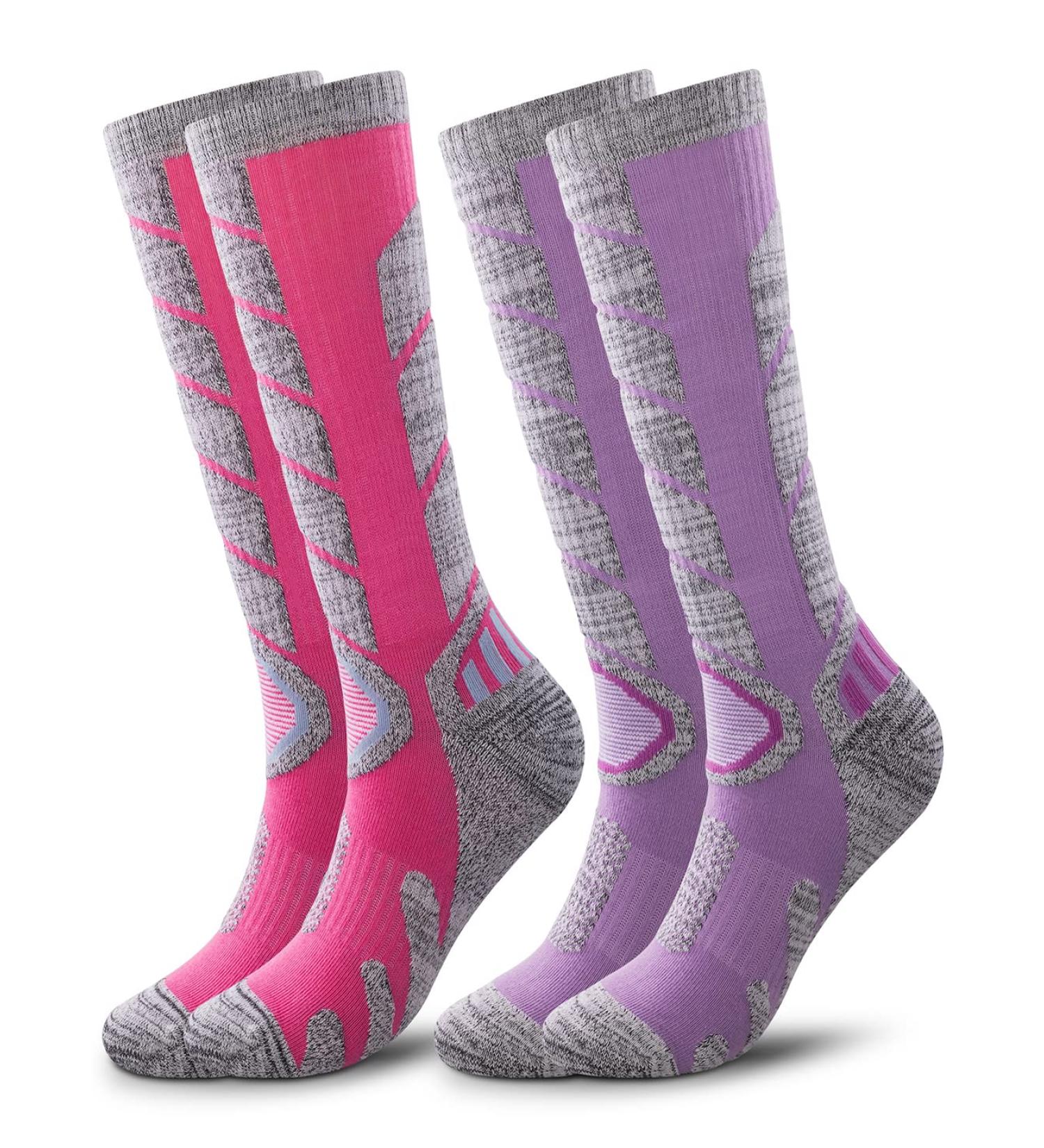 Thermal Ski Socks 2-Pack for Women & Men | Cold Weather Performance | Hot Pink-Purple | Medium-X-Large - Buy Online on GoSupps.com