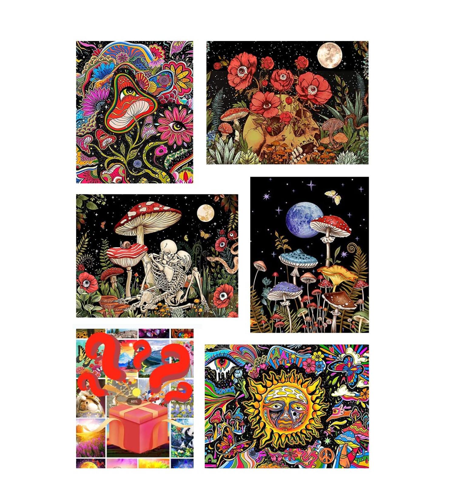 Mushroom Flower Butterfly Skeleton Moon Diamond Painting Kit - 6 Pack DIY 5D Full Drill Diamond Art Set for Adults | Gem Craft and Home Decor - 12x16inch - Buy Online on GoSupps.com