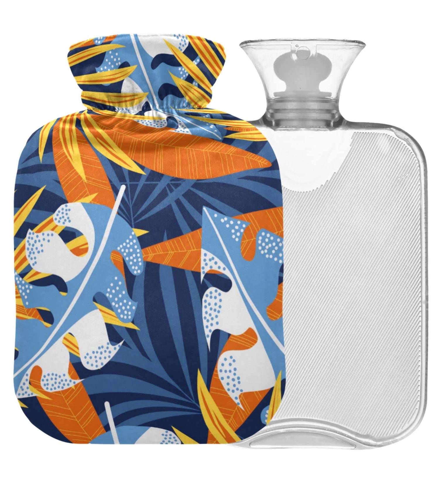 Naanle Tropical Hot Water Bottle with Cover 1L Palm Leaf Design for Back Pain Relief & Heat Therapy | International Shipping Available - Buy Online on GoSupps.com