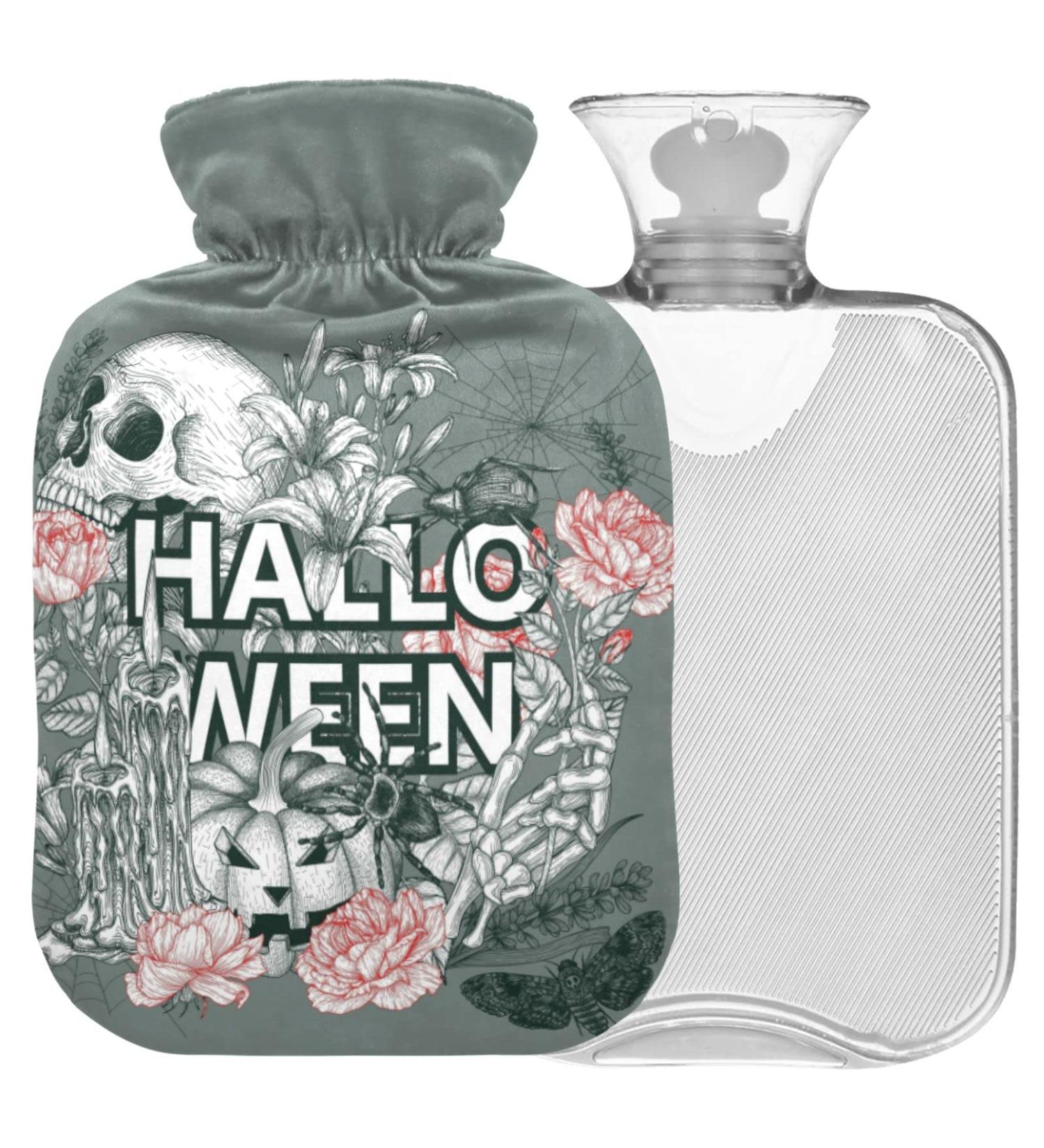 Naanle Rose Skull Halloween Hot Water Bottle - 1L Transparent Hand/Foot Warmer for Pain Relief & Heat Therapy - Buy Online on GoSupps.com