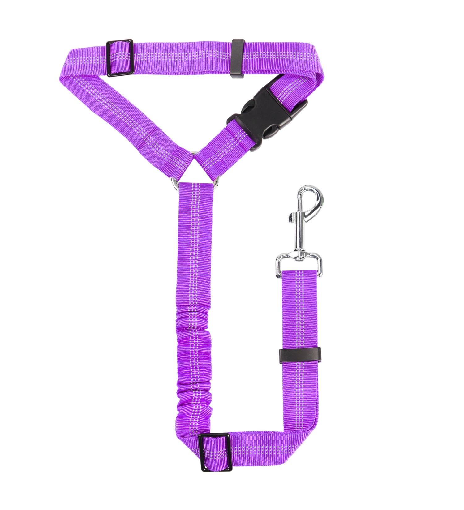 Adjustable Safety Harness Dog - Heavy Duty Elastic Buffer & 360 Rotary Carabiner - Purple Headrest Type - Nylon Pet Seating Straps for International Shipping - Buy Online on GoSupps.com