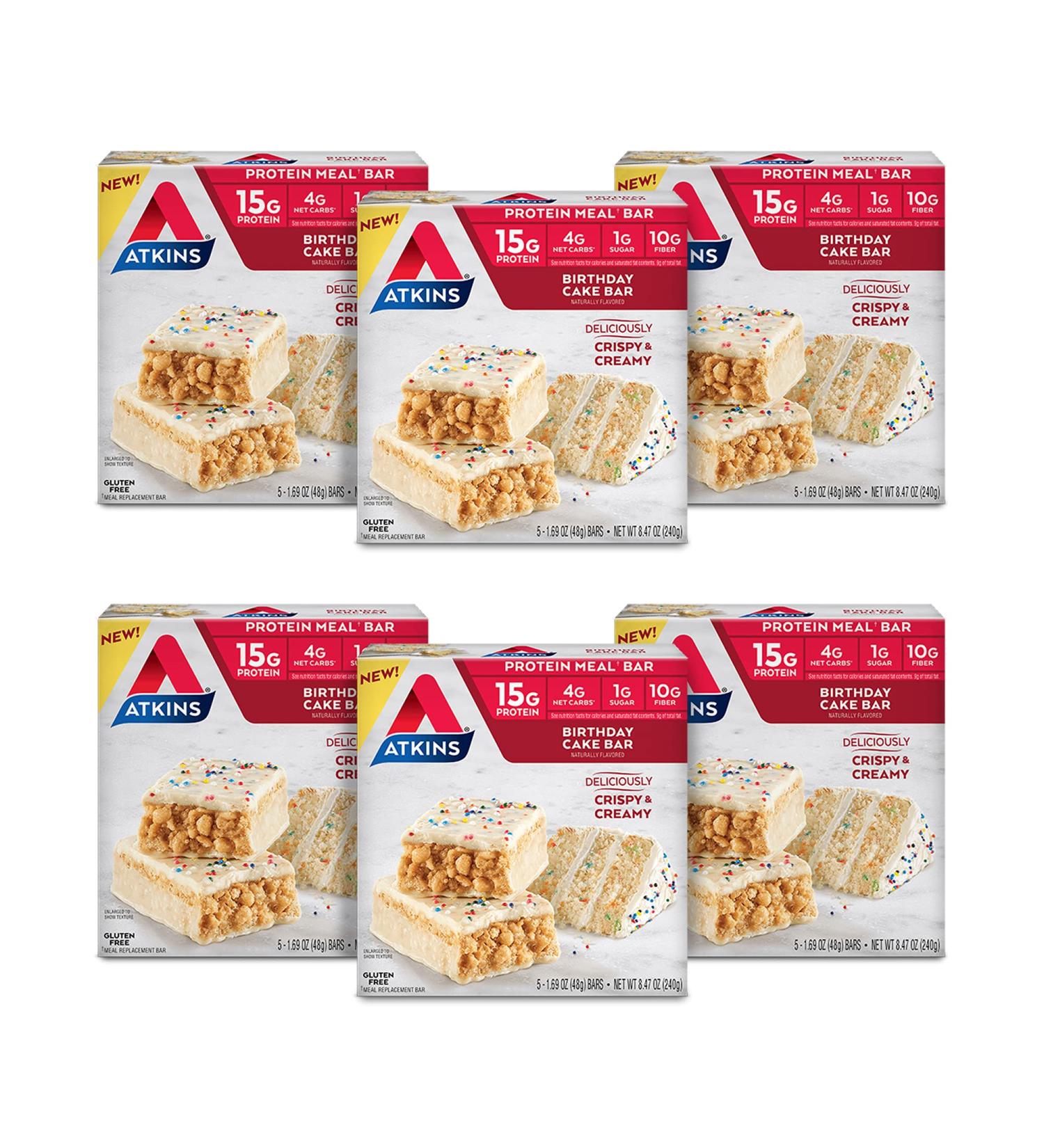 Atkins Birthday Cake Protein Meal Bar 5 Count (Pack of 6) | Almond Butter, Keto-Friendly - Buy Online on GoSupps.com