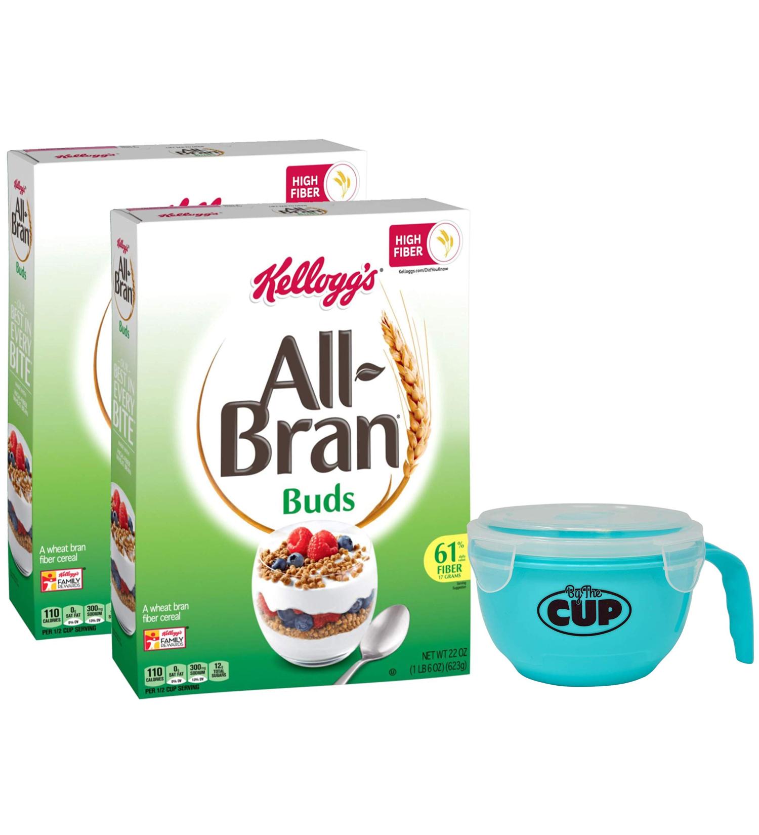 Kellogg's All-Bran Buds Cereal 22 oz Box (Pack of 2) with By The Cup Cereal Bowl - Buy Online on GoSupps.com