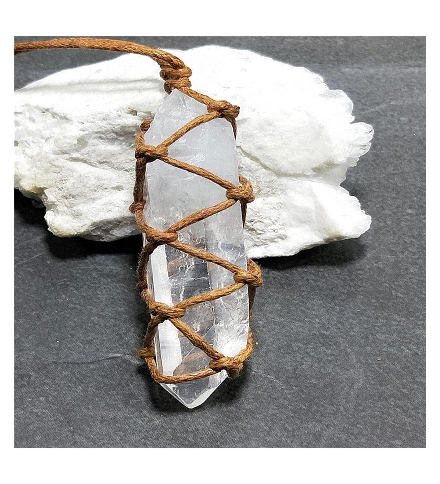 Natural Crystal Rough Natural White Amethyst Quartz Crystal Column Pendant Healing Stone Reiki Hangings Craft with Weave Rope - Buy Online on GoSupps.com