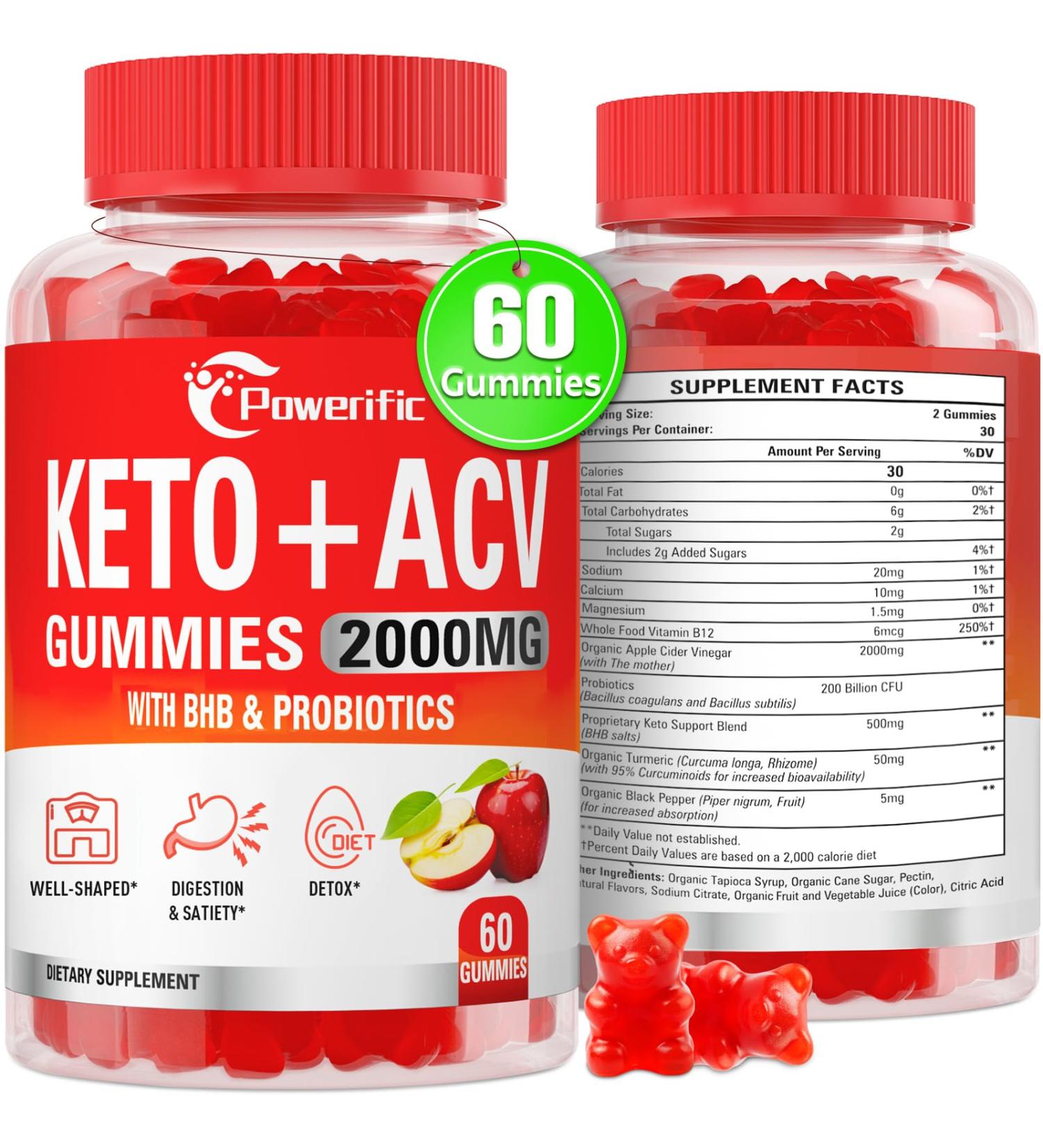 Apple Cider Vinegar Gummies Keto ACV Gummies Max Strength 2000mg Apple Cider Vinegar with Mother Probiotics & Vitamin B12 for Digestion Metabolism Cleanse & Detox Diet 60 Count 60 Count (Pack of 1) - Buy Online on GoSupps.com