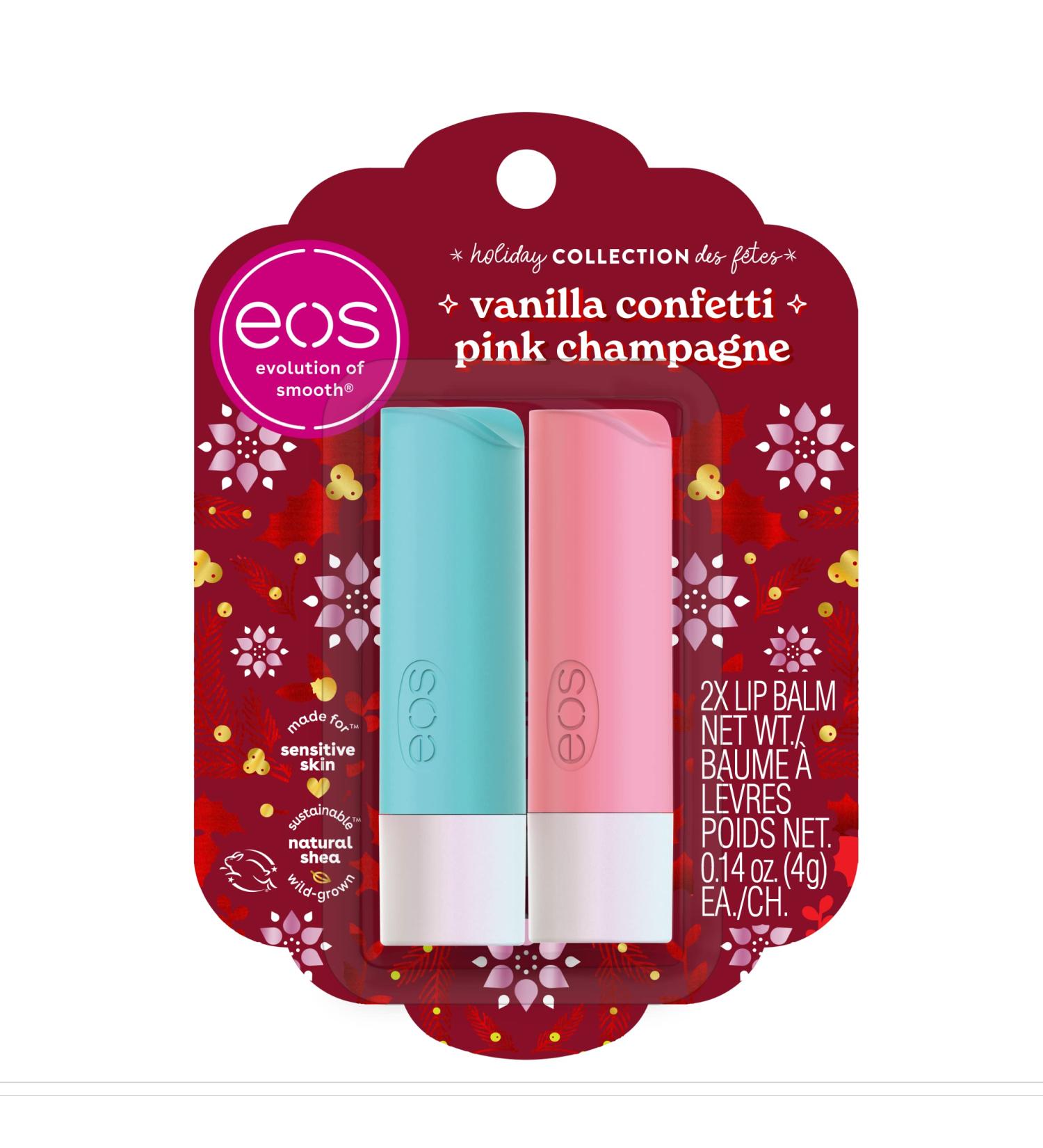 EOS Limited Edition Holiday Lip Balm Raspberry Cloud & Blackberry Bellini All-Day Moisture Made for Sensitive Skin 0.14 oz 2-Pack Clear - Buy Online on GoSupps.com