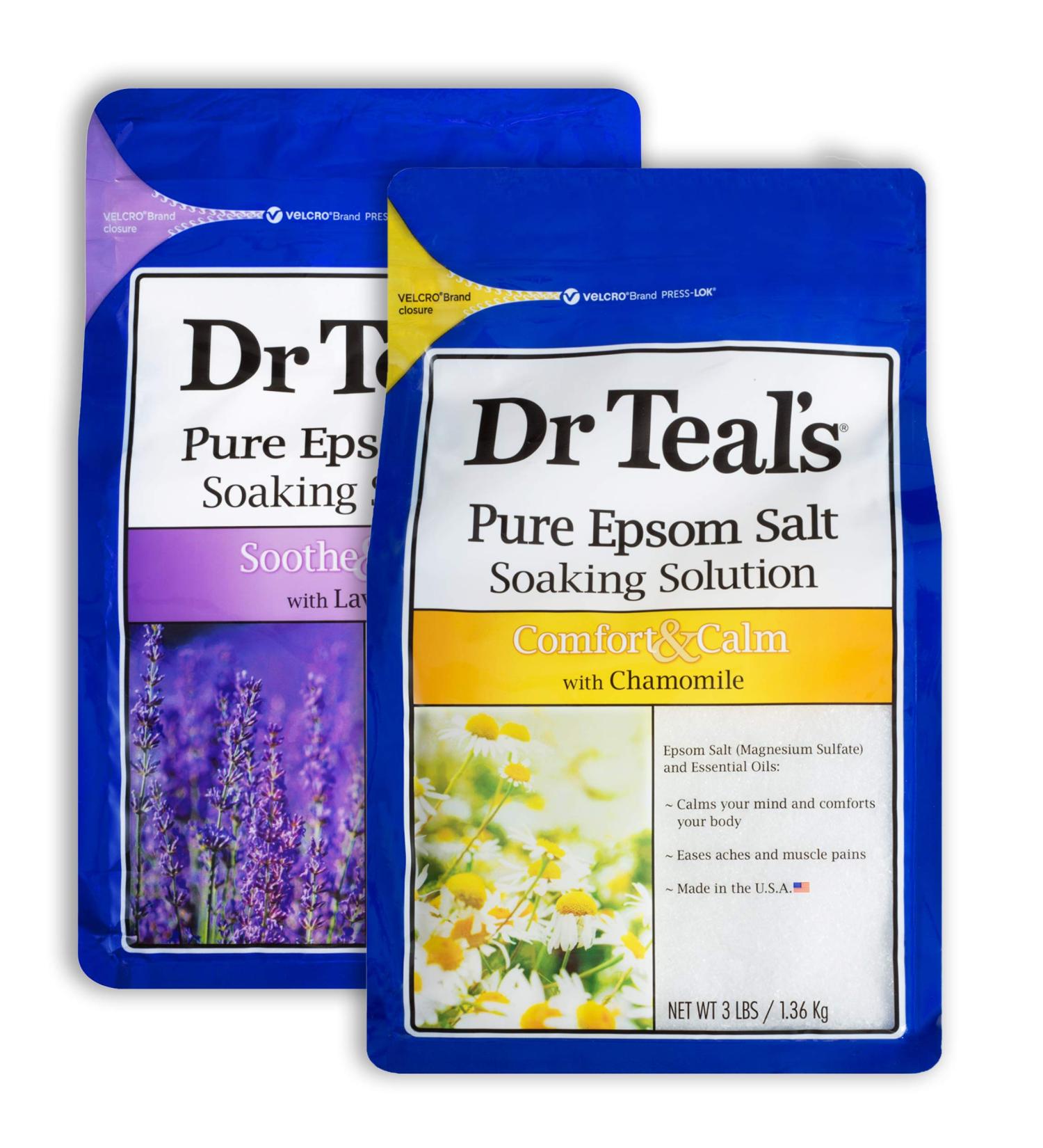 Dr. Teal's Pure Epsom Salt Soaking Solution Gift Set - Lavender & Chamomile Essential Oils for Calm & Better Sleep (2 Pack 3lbs ea.) - Buy Online on GoSupps.com