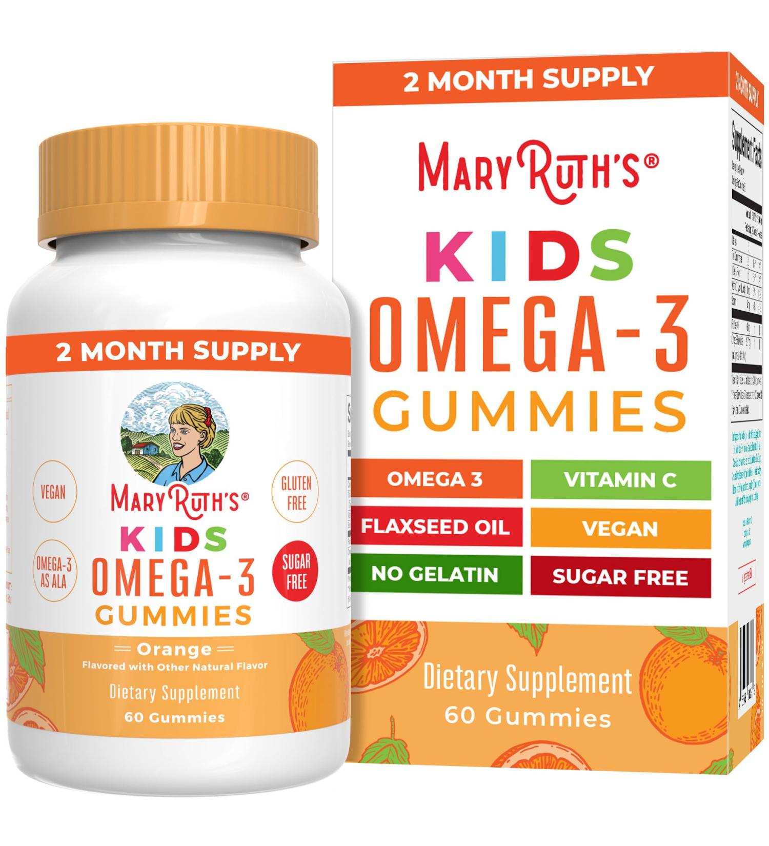 MaryRuth Organics Vegan Omega 3 Gummies for Kids 2+ 2 Month Supply Sugar Free Omega 3 Supplement with Vitamin C Flaxseed Oil Immune Support Essential Nutrient ALA No Fish Taste 60 Count - Buy Online on GoSupps.com