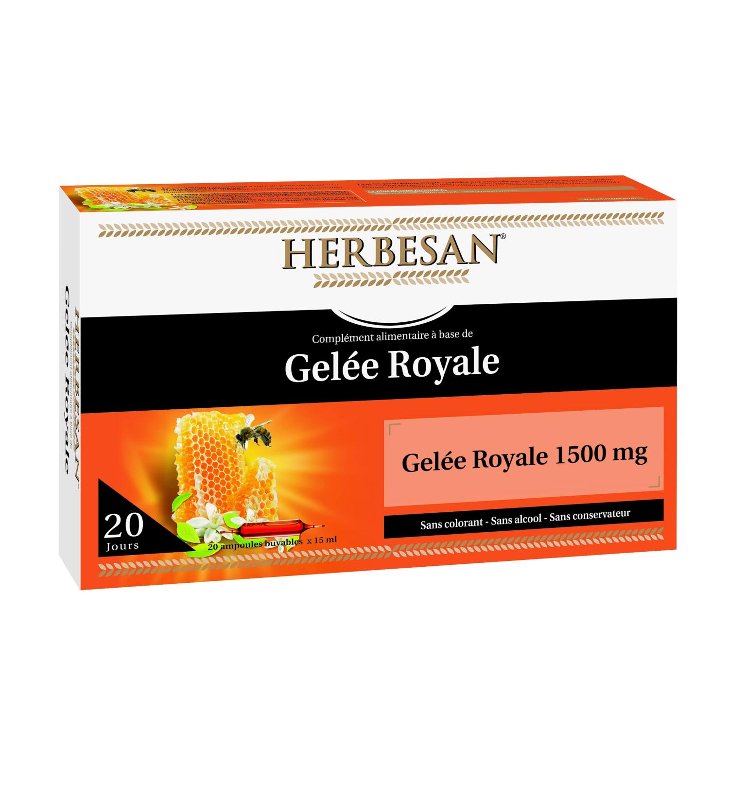HERBESAHERBESAN - Royal Jelly 1500MG Organic - Royal Jelly Honey Pollen - Immune Defenses - Made in France - 20 ampoules of 15mlN - Royal Jelly 1500MG - 20 ampoules of 15 ml - Buy Online on GoSupps.com