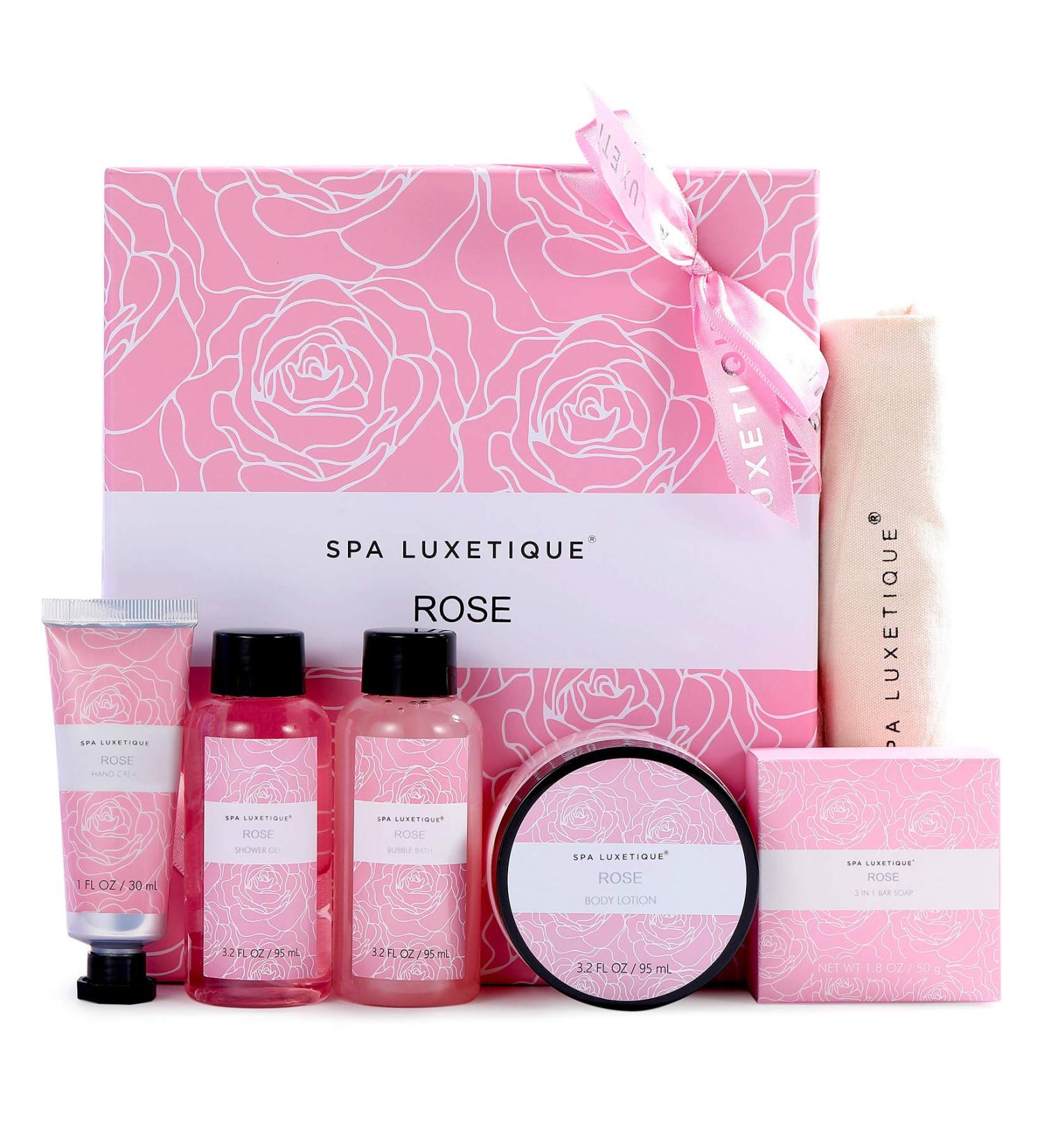 Spa Luxetique Rose Spa Gift Set for Women - Relaxing Home Spa Kit with Body Lotion, Shower Gel, Bubble Bath, and Hand Cream - Perfect Spa Gifts for Women - Buy Online on GoSupps.com