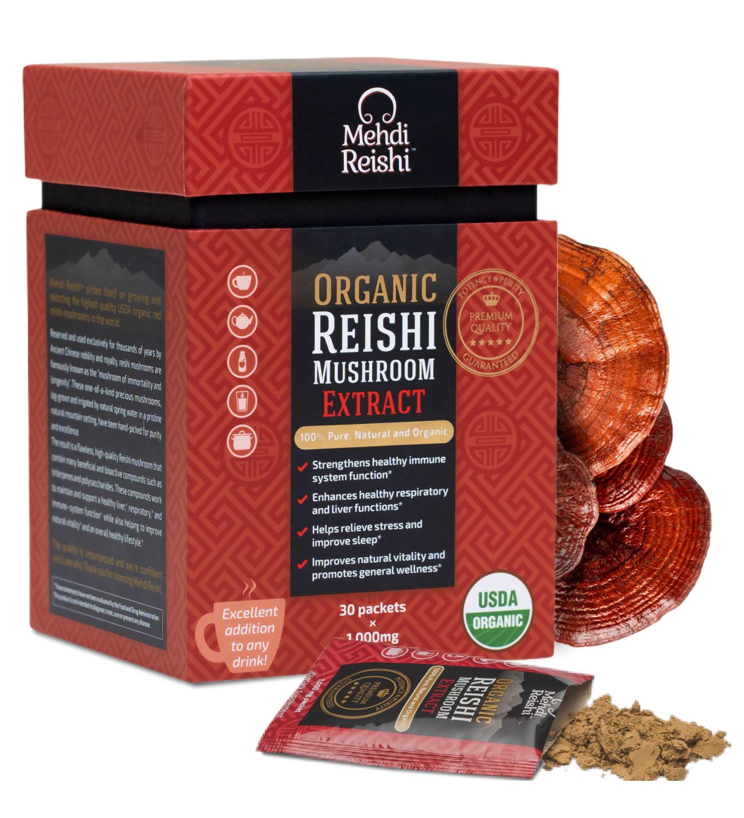 Mehdi Reishi Organic Reishi Mushroom Extract Fruiting-Body Powder 35% Beta Glucan 100% Pure Premium and Organic 30 Servings Ganoderma Lucidum Lingzhi Tea - Buy Online on GoSupps.com