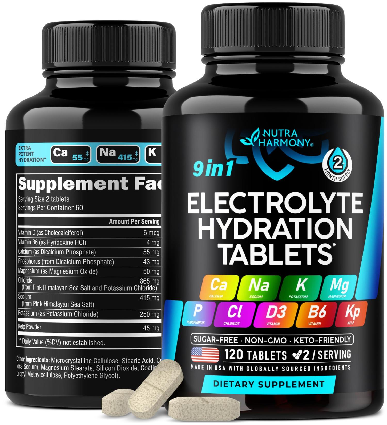 Electrolyte Tablets | Magnesium Sodium Potassium & Vitamins | Vegan & Keto | 120 Tabs - Made in USA - Buy Online on GoSupps.com